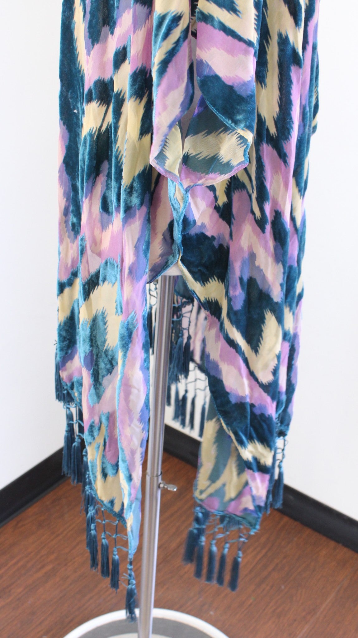 Free People Dripping Velvet Burnout Fringe Kimono One Size S M L XL Teal Purple