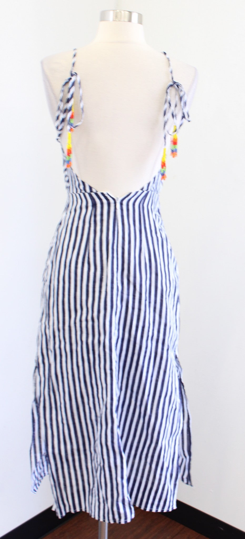 NWT Farm Rio Blue Striped Embroidered Applique Midi Dress Size XS Bird Tropical