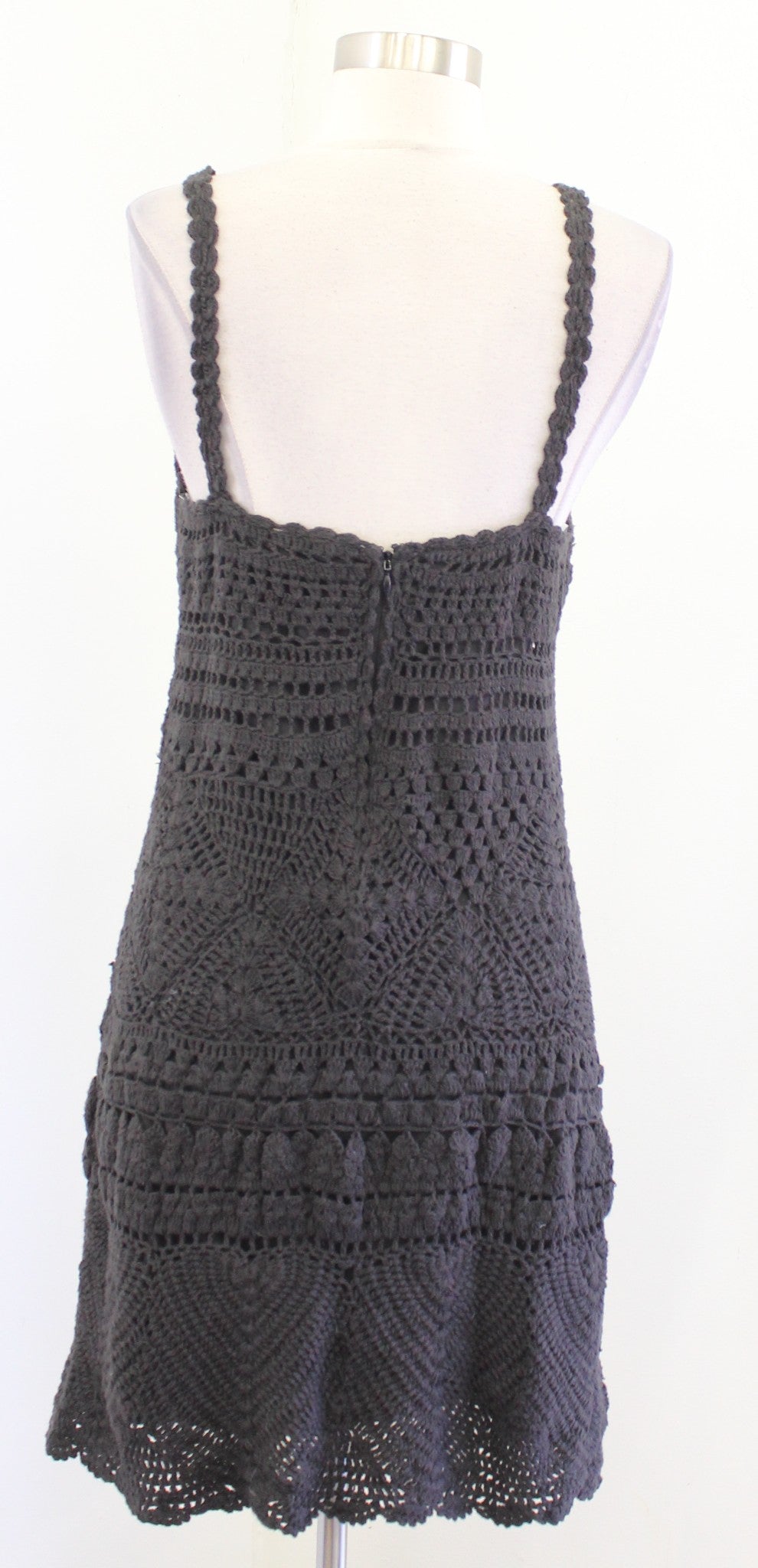 NWT Lucky Brand Dark Gray Crochet Knit Dress Size M Beach Summer Sleeveless
