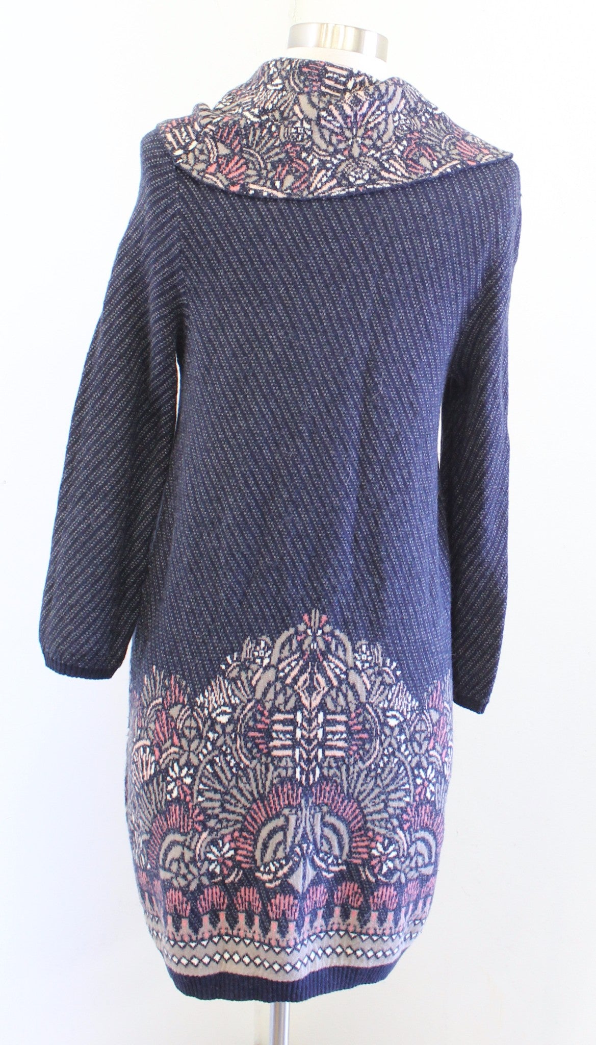 Moth Anthropologie Imperial Garden Cowl Neck Sweater Dress Size S Wool Navy Blue