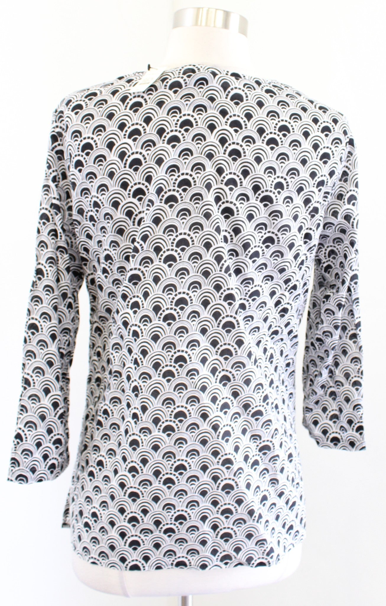 NWT Talbots Black White Geometric Print Lace Applique Tunic Top Blouse Size XS