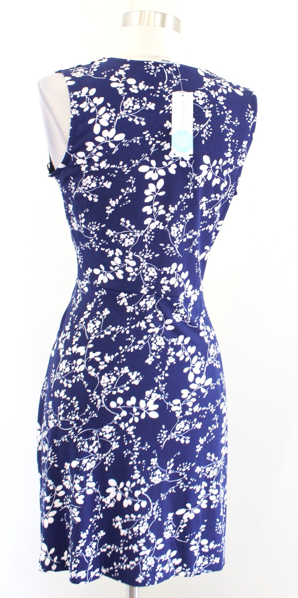 NWT Hailey 23 Stitch Fix Navy Blue White Floral Ruched Faux Wrap Dress Sz PS SP