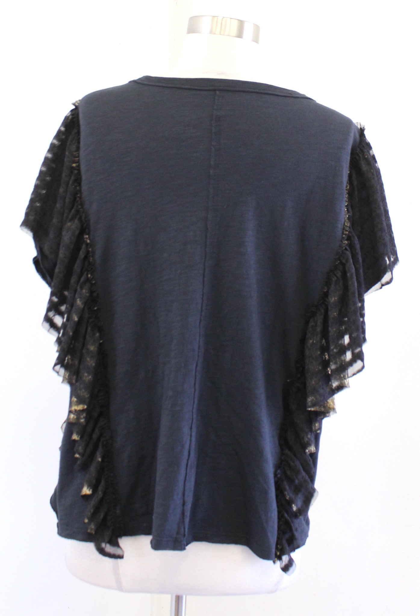Pilcro Anthropologie Golden Hour Tee Black Gold Butterfly Ruffle T Shirt Size S