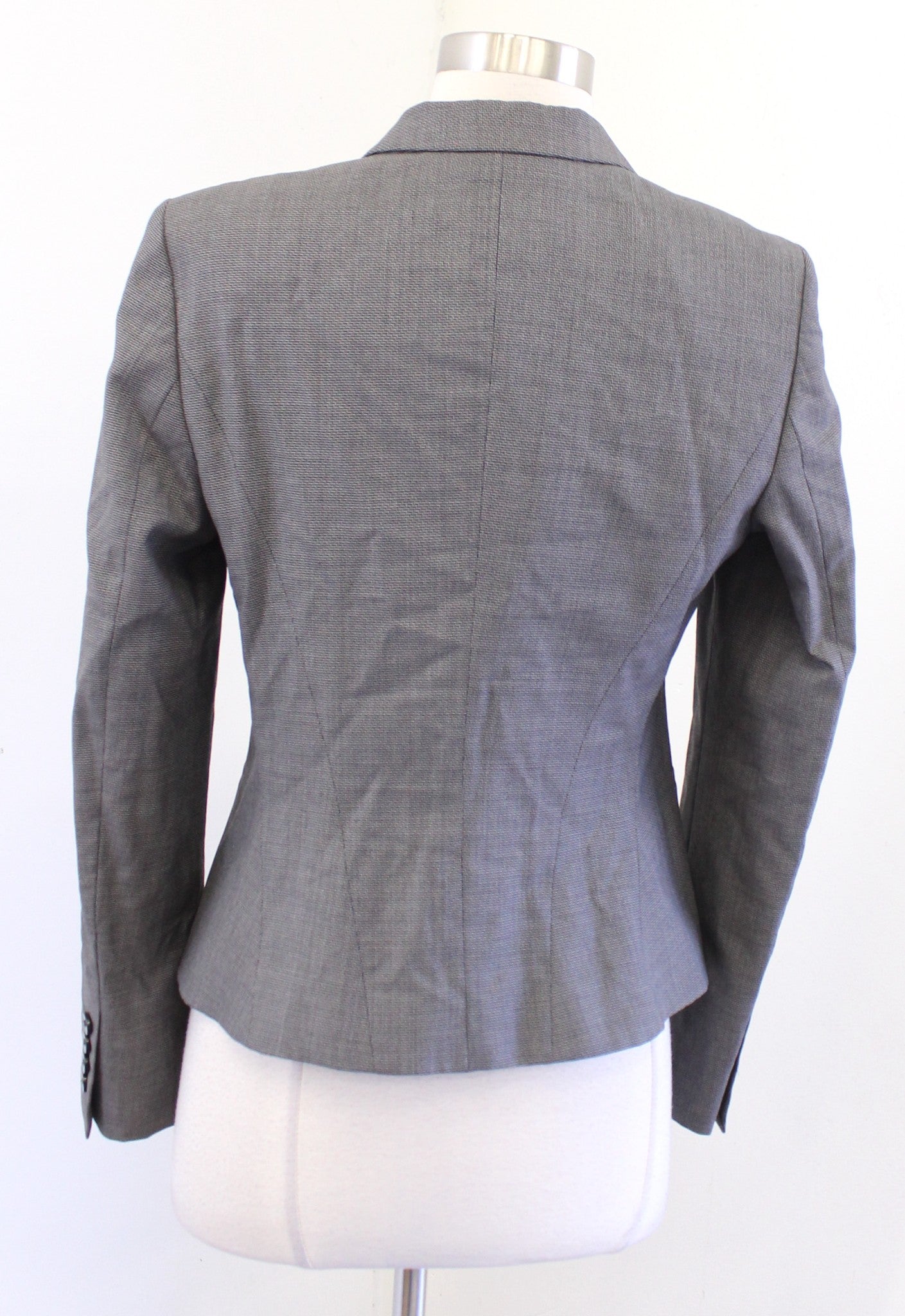 Hugo Boss Womens Black Gray Mini Herringbone One Button Blazer Jacket Wool Sz 4