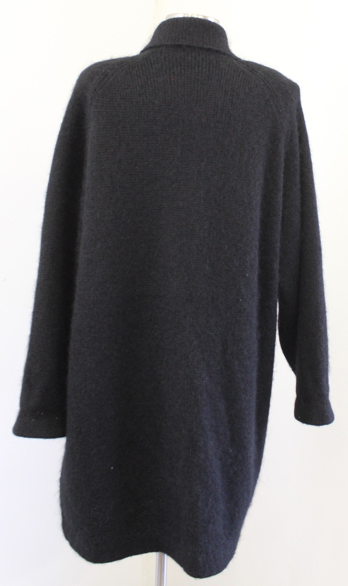 Vtg 90s Black Fuzzy Wool Mohair Blend Coatigan Cardigan Sweater Jacket Size M