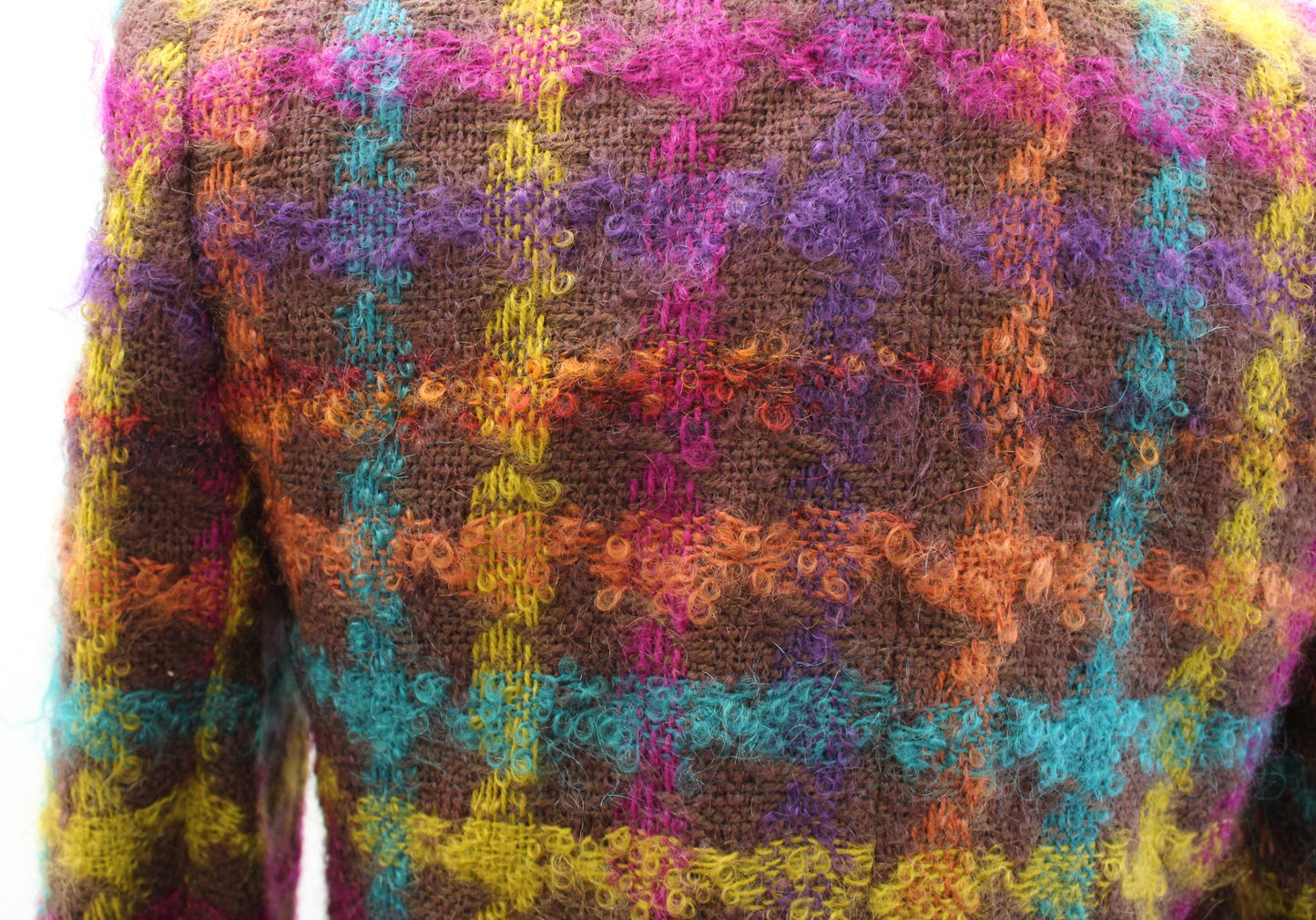 Vtg 90s Brown Colorful Plaid Chunky Button Blazer Jacket Sz 4 Curly Tweed Retro