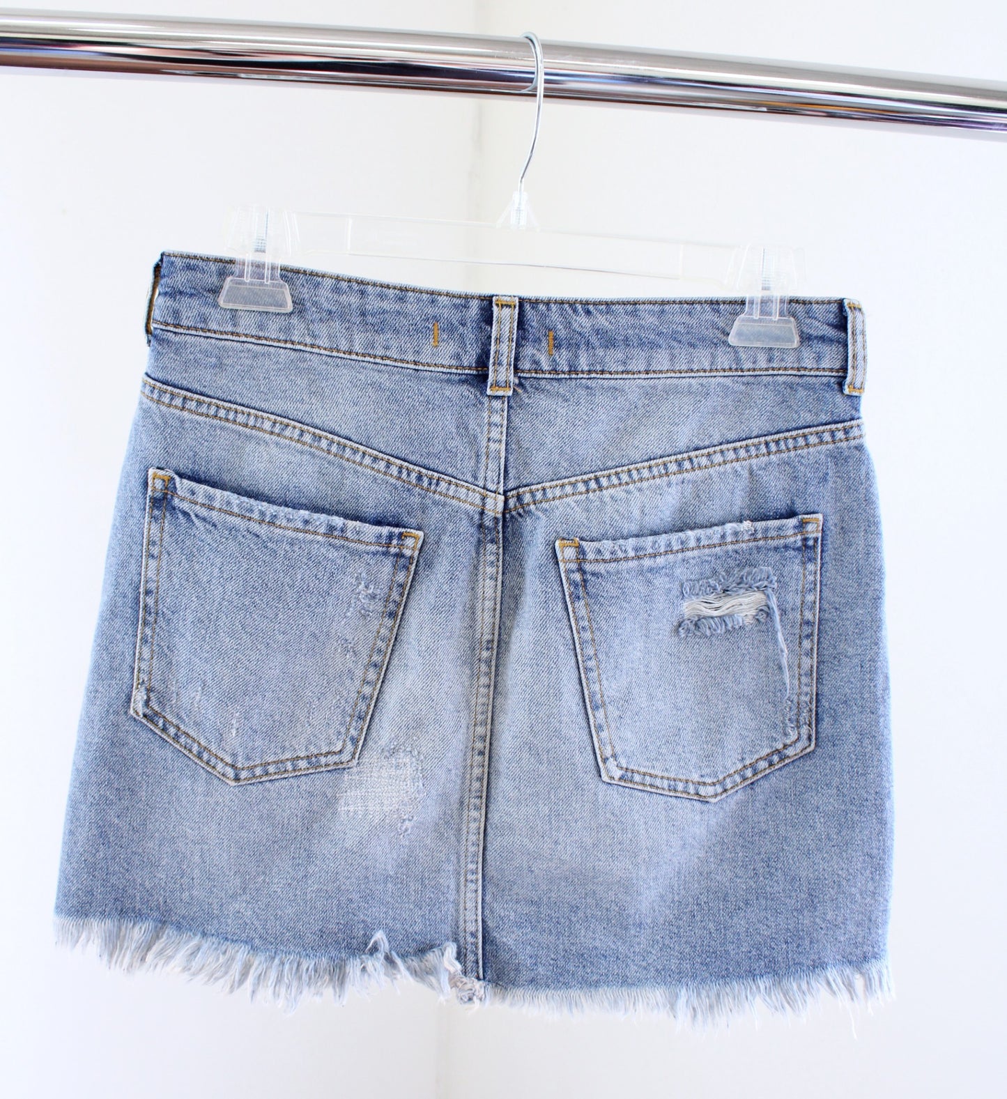 Free People Side Stripe Embellished Beaded Denim Jean Mini Skirt Distressed Sz 2