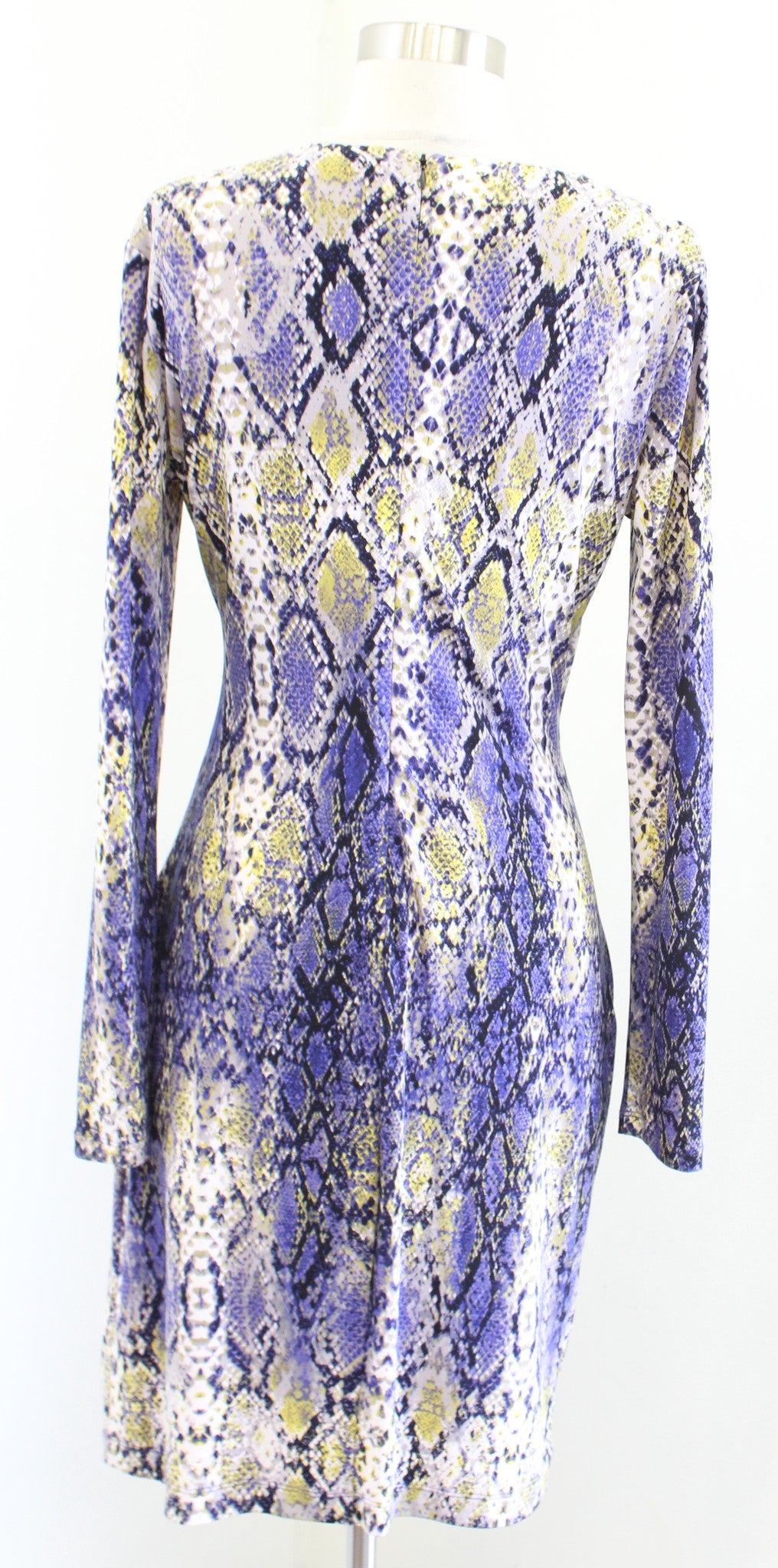Calvin Klein Yellow Purple Blue Snakeskin Print Ruched Faux Wrap Sheath Dress 8