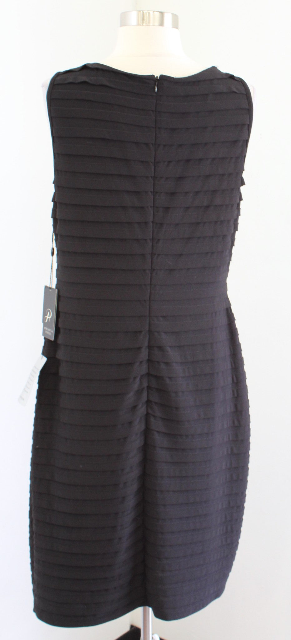 NWT Adrianna Papell Black Tiered Mesh Neckline Sheath Dress Size 12 Cocktail