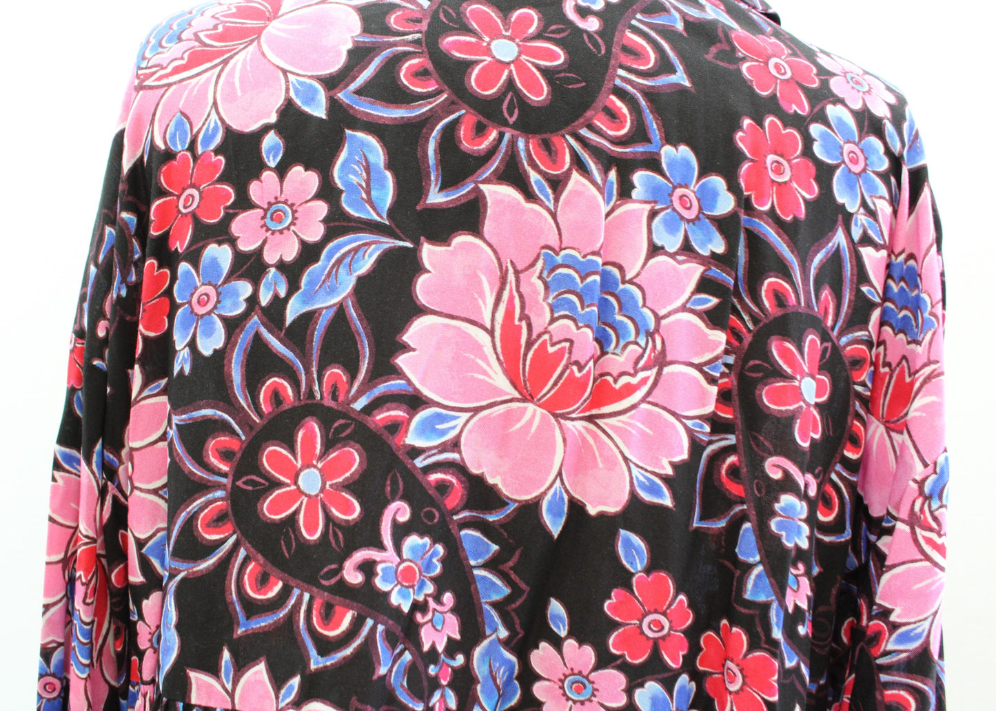 Zara Black Bold Paisley Floral Print Tiered Mini Shift Dress Size L Pink Blue