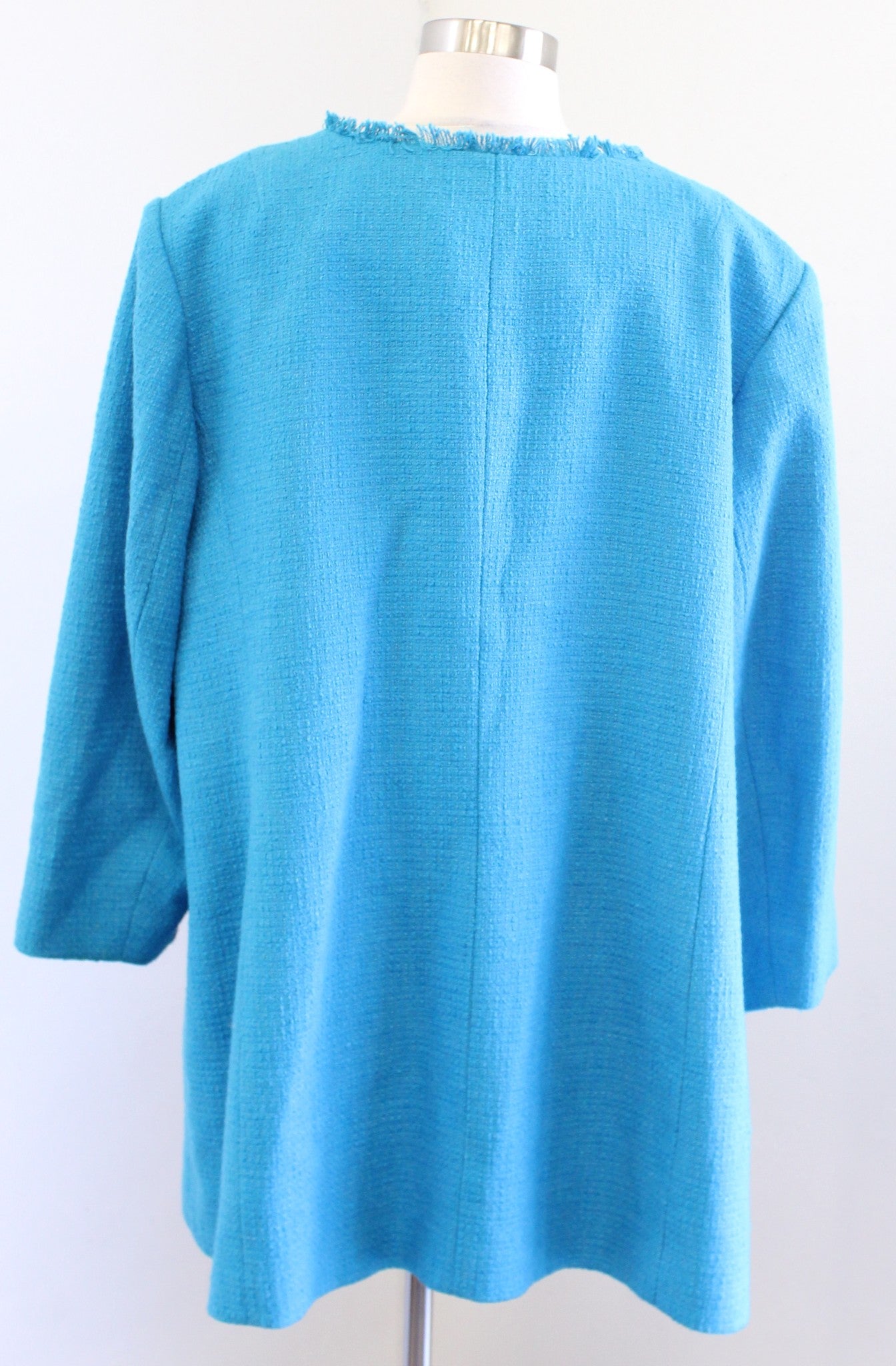 Talbots Woman Blue Fish Embroidered Embellished Open Fringe Topper Jacket Sz 18W