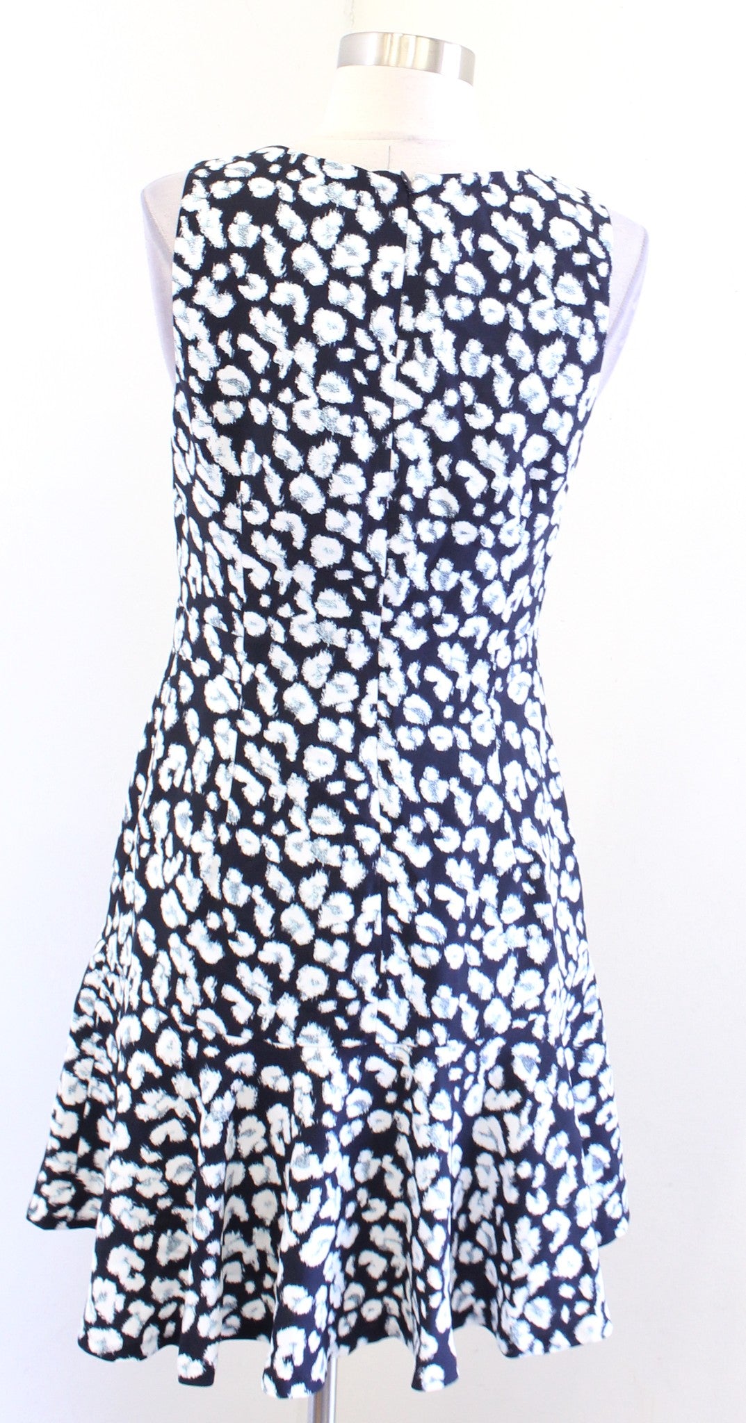 NWT $129 Banana Republic Navy Blue Leopard Print Flounce Hem Dress Size 6 A Line