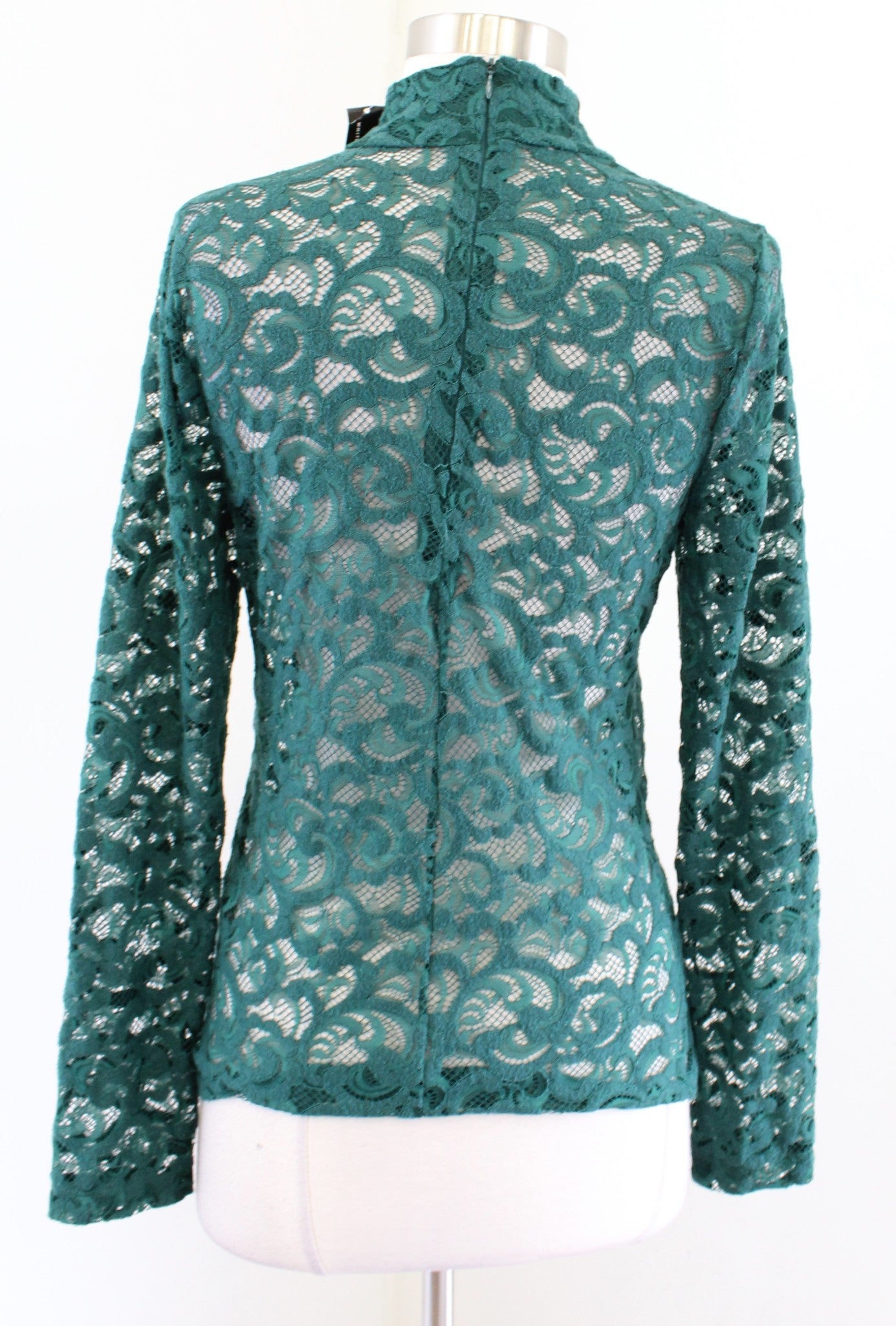 NWT White House Black Market Green Sheer Lace Turtleneck Top Blouse Size S Long Sleeve