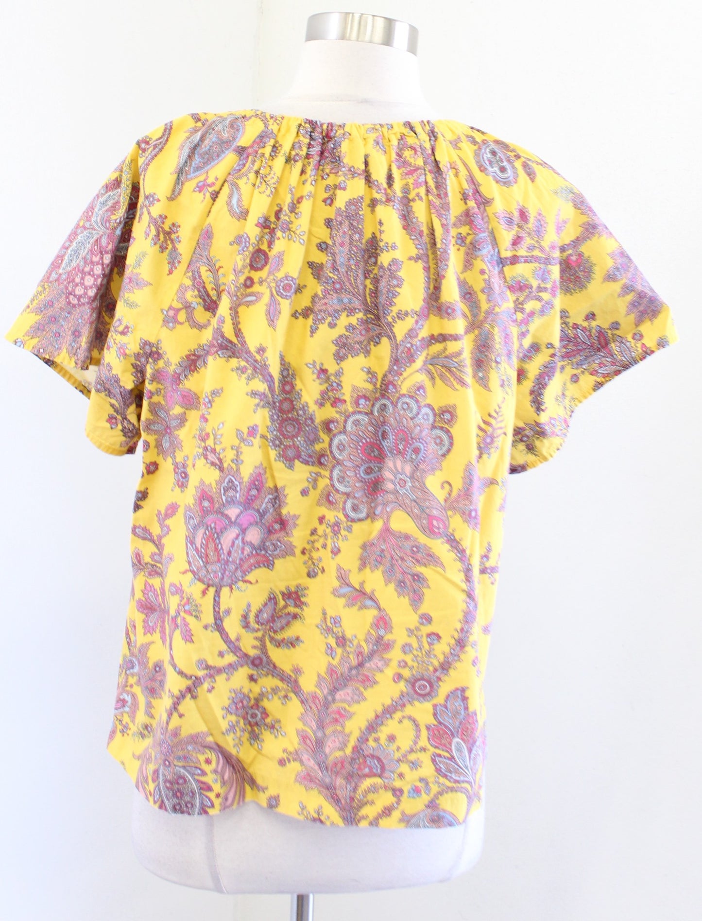 J Crew Collection Yellow Tie Neck Top in Poplin Top Ratti Golden Paisley Size M