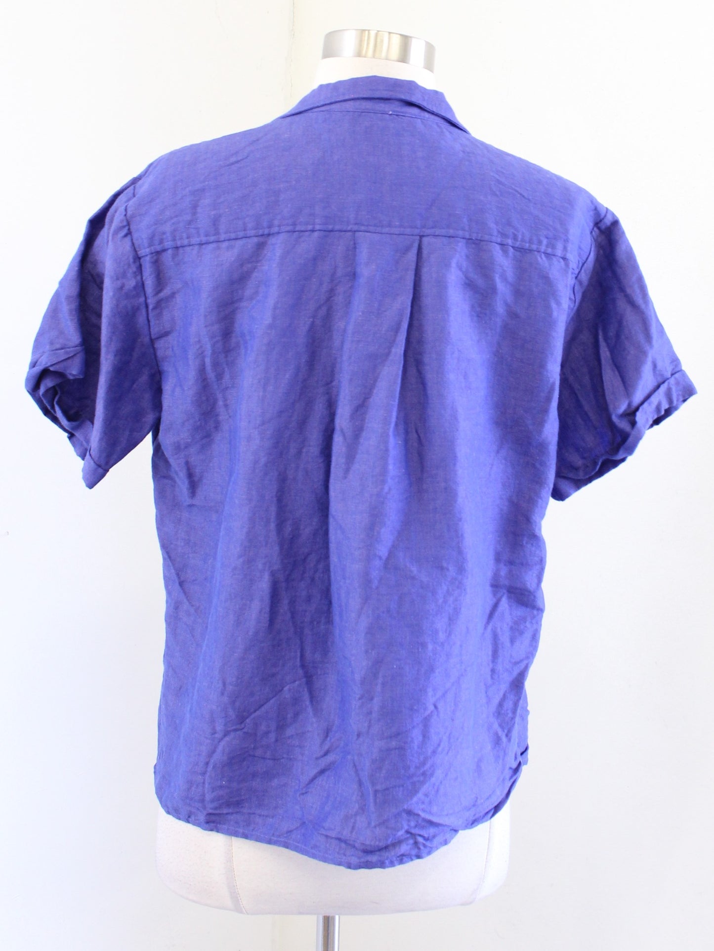 Maeve Anthropologie Purple Linen Blend Short Sleeve Button Down Shirt Blouse S