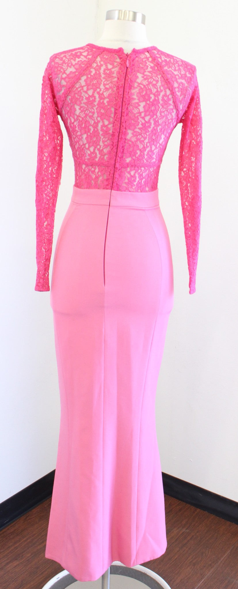 House of CB Pink Metallic Sheer Lace Bodice Bodycon Maxi Dress Size XS Evening