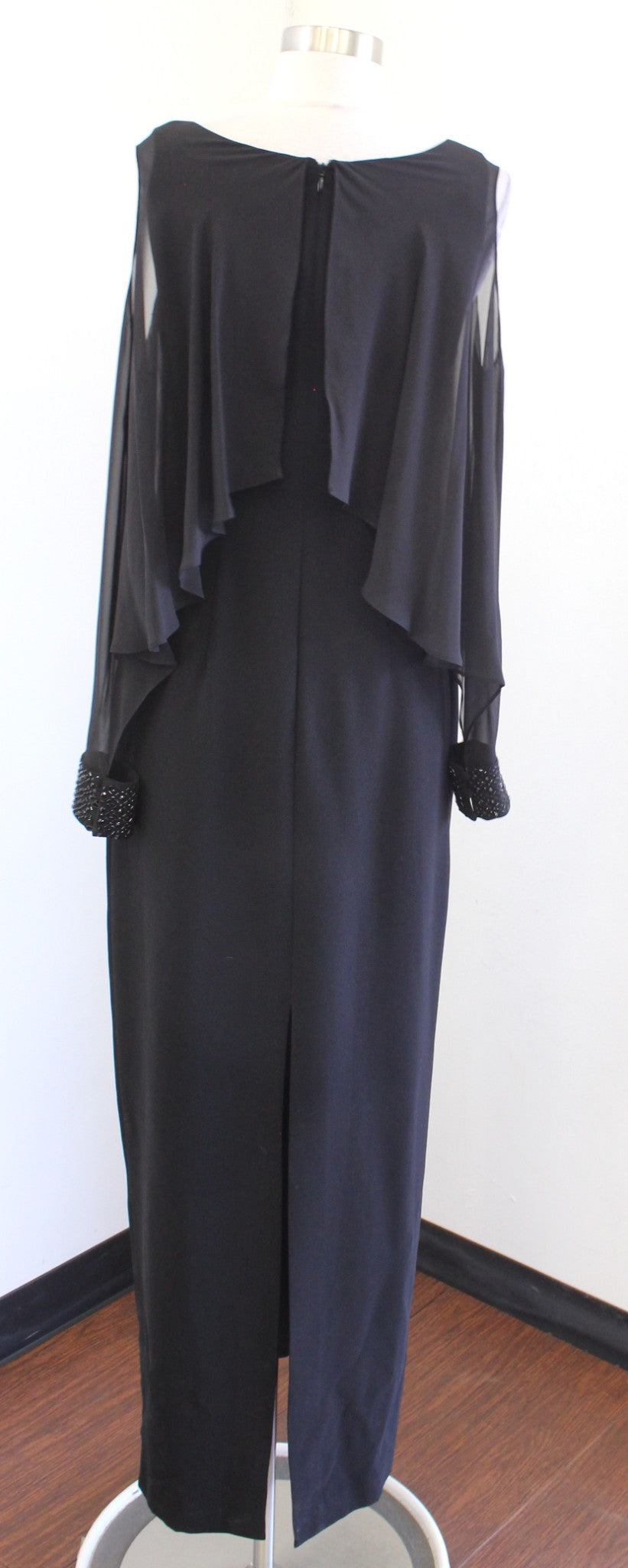 NWT Calvin Klein Black Cold Shoulder Cape Style Sleeve Evening Formal Dress Sz 6