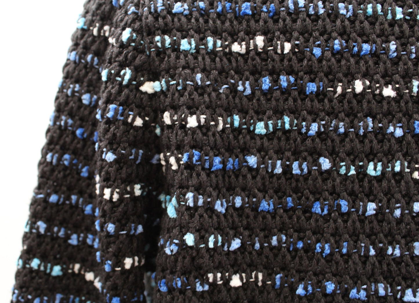 White House Black Market Black Blue Tweed Fringe Sweater Jacket Size S Cropped