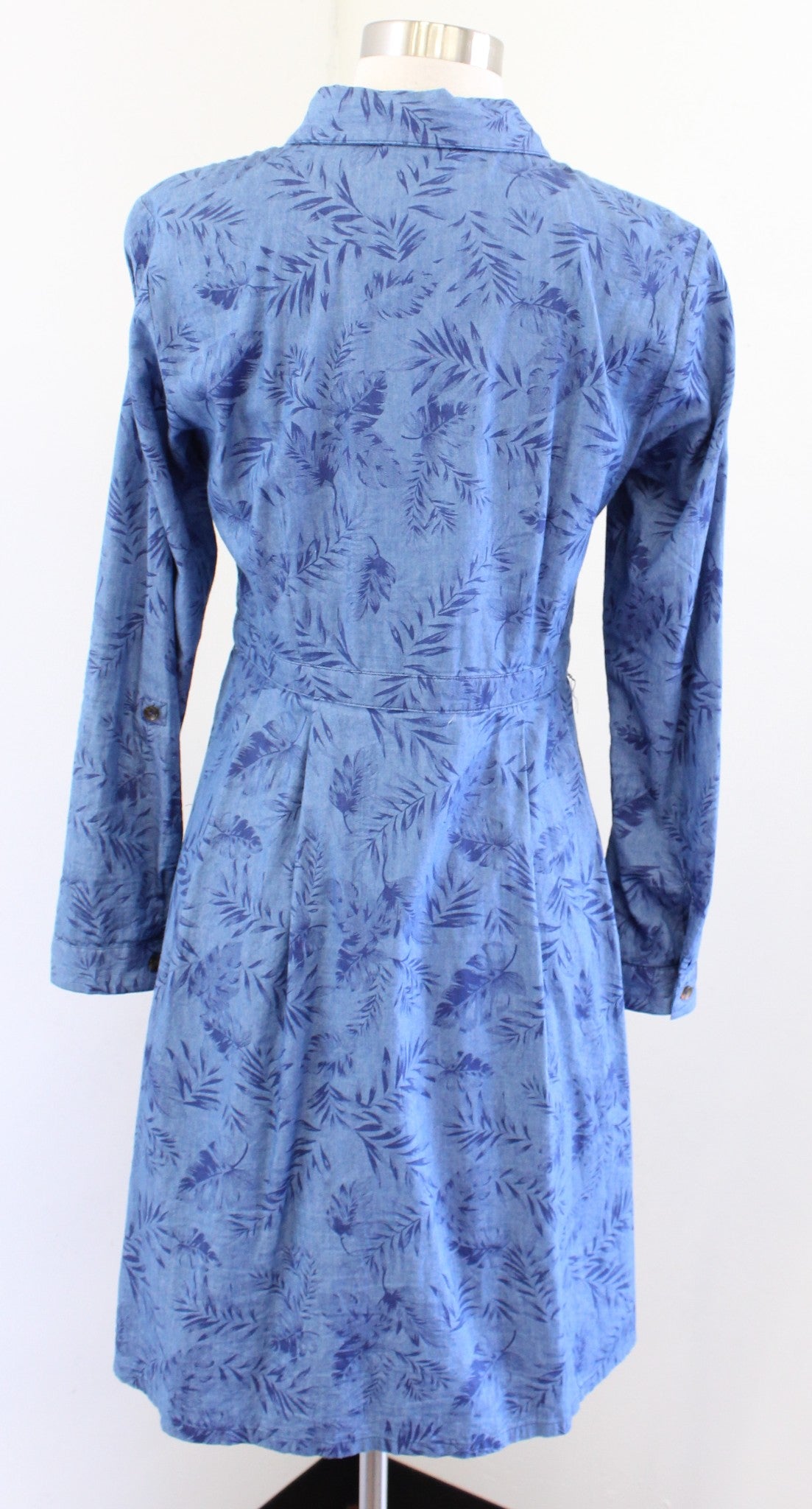 Modcloth Blue Chambray Palm Leaf Floral Button Front Print Shirt Dress Size M