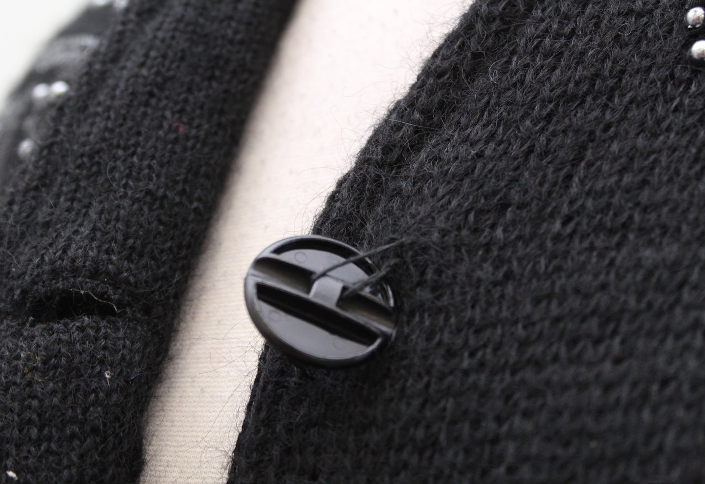 Vtg 90s Black Sequin Beaded Long Sweater Cardigan Jacket Size XS Mohair Wool