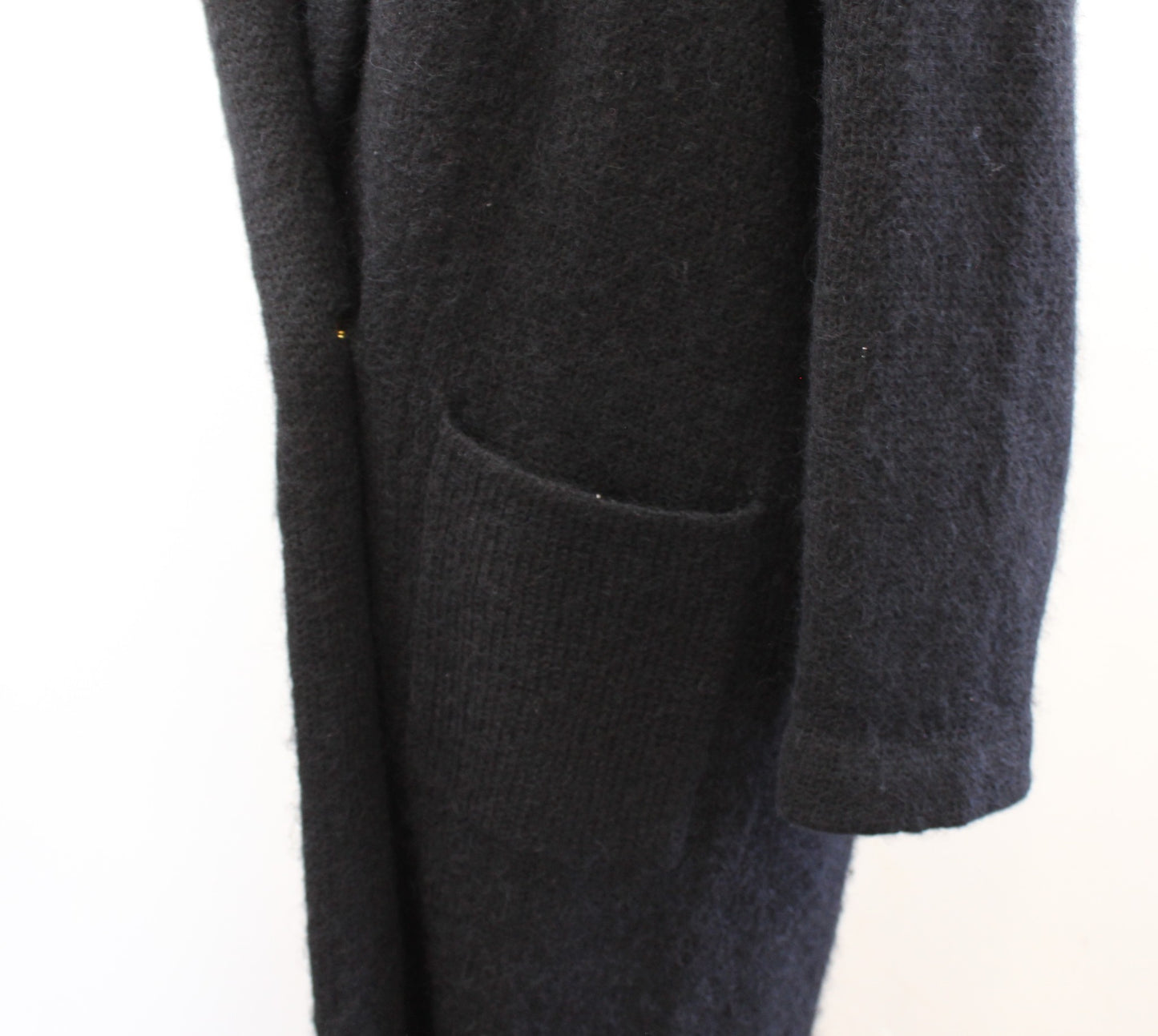 Vtg 90s Black Wool Mohair Fuzzy Long Cardigan Sweater Jacket Size S Coatigan