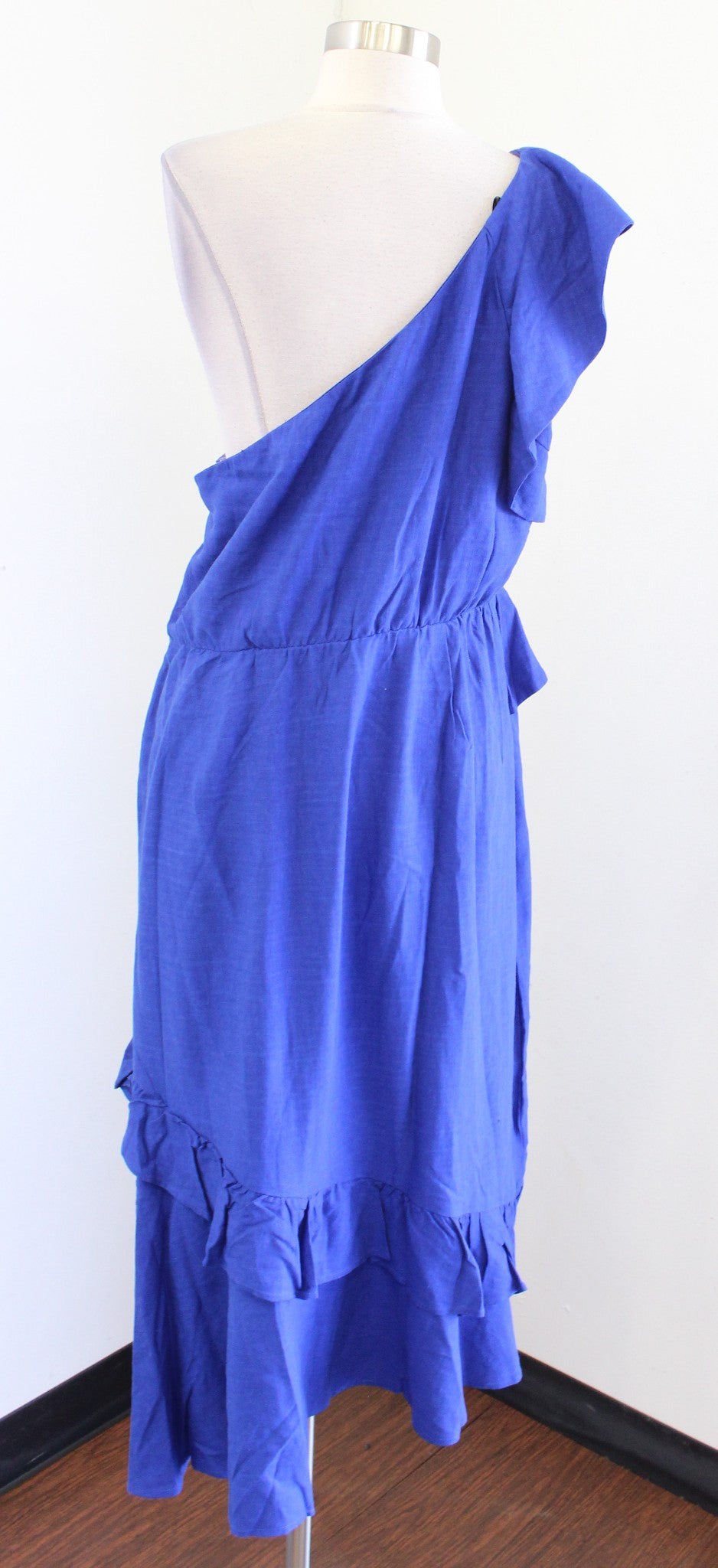 NWT City Chic Escapism Blue Ruffle One Shoulder Mid Maxi Dress Linen Size 16