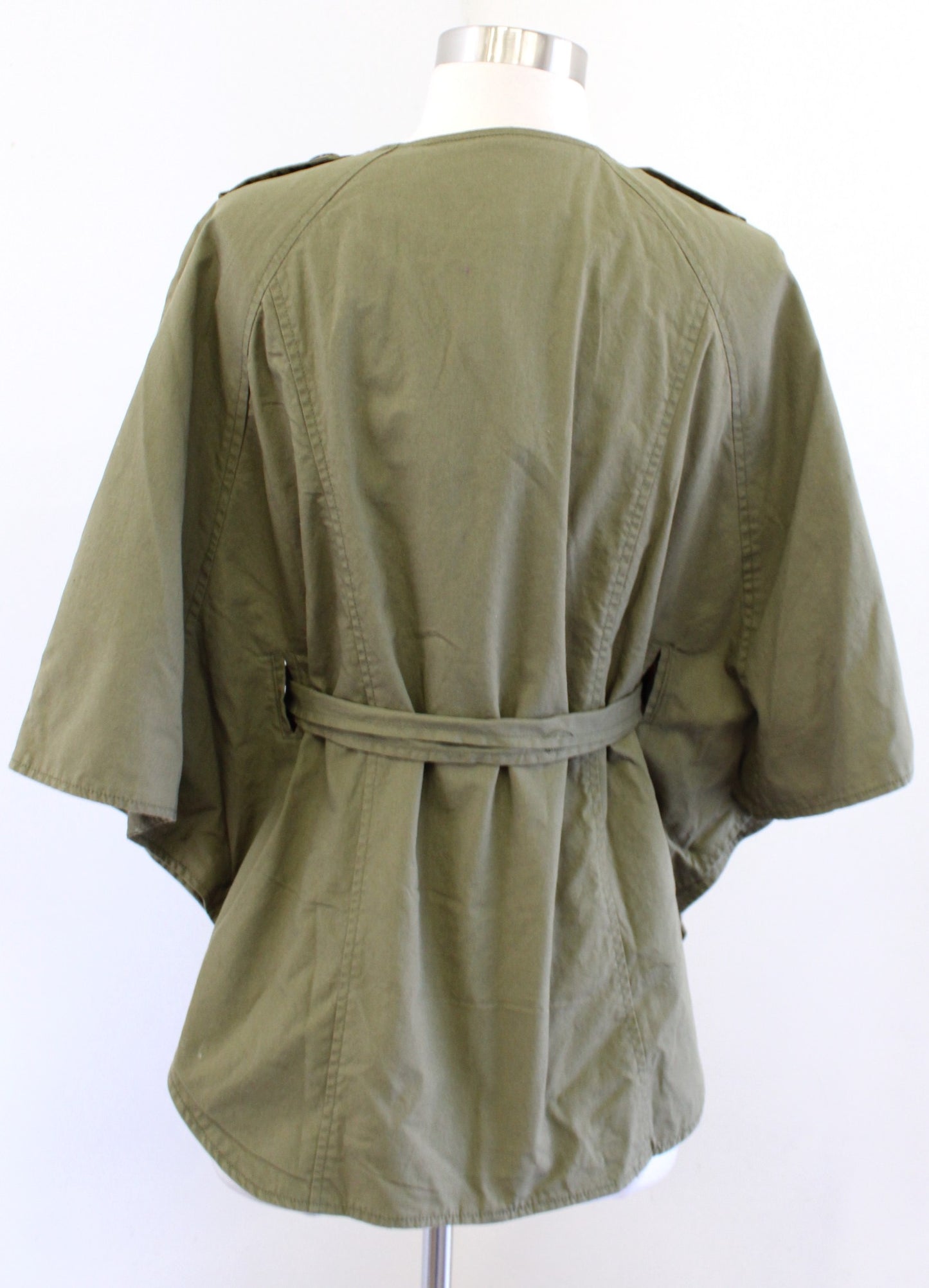 NWT Tulle Army Green Double Breasted Belted Cape Style Jacket Size S