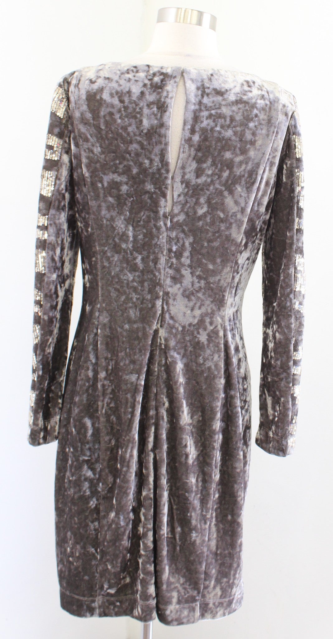 Boston Proper Pewter Gray Gold Sequin Zebra Style Striped Square Neck Dress Sz 8