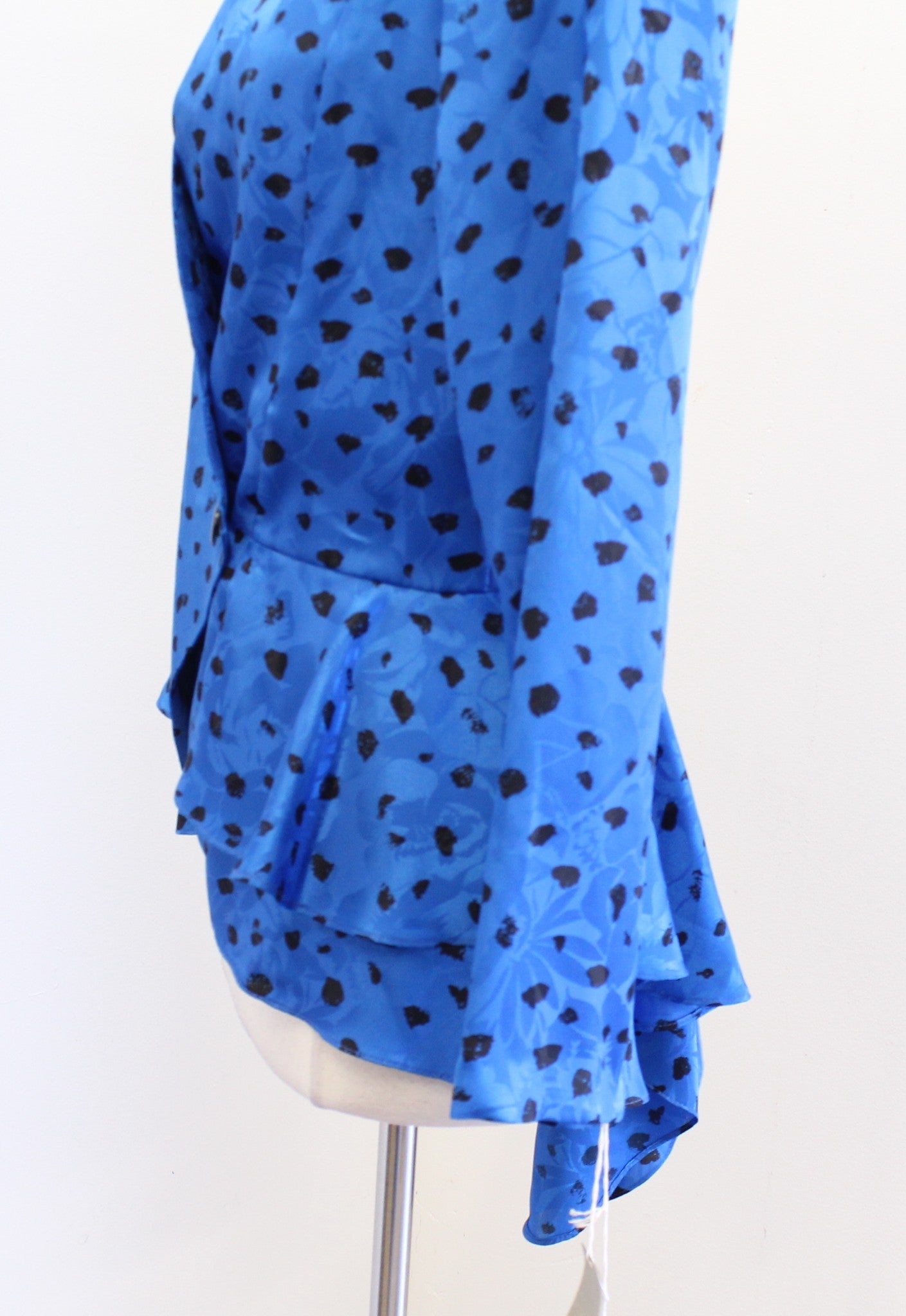 NWT Vtg Deadstock Blue Floral Asymmetrical Hem Peplum Top Blouse Sz 13 14 Retro