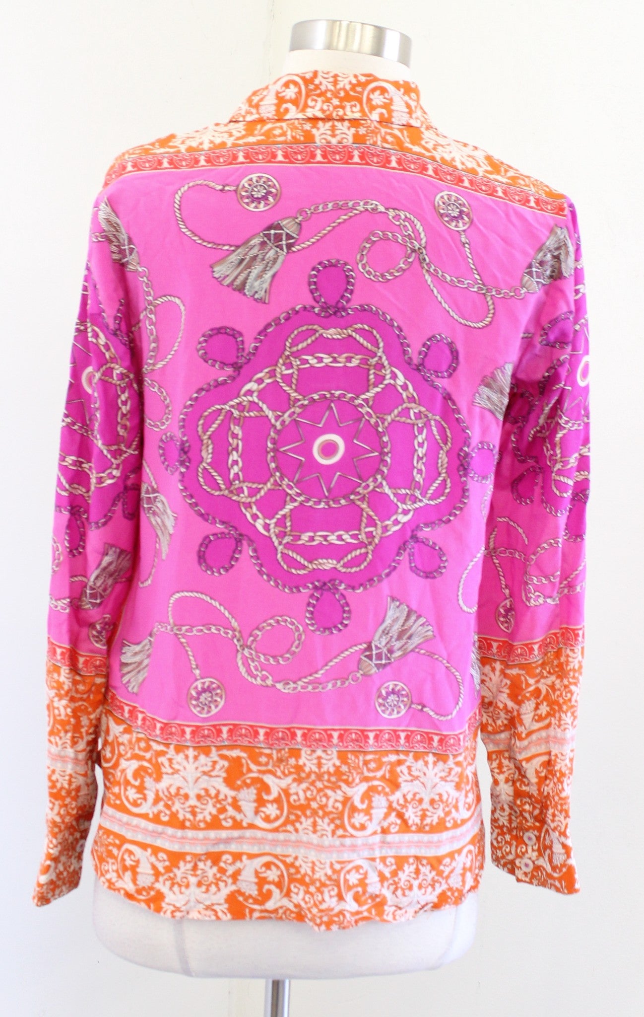 Maeve Anthropologie Potala Silk Scarf Print Button Front Shirt Blouse Sz 2 Pink