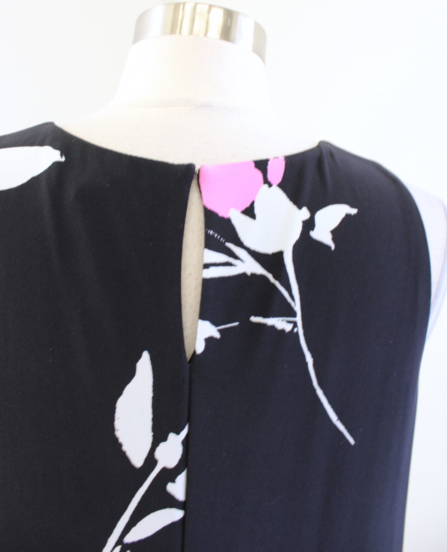 Lauren Ralph Lauren Black Pink Floral Sleeveless Trapeze Shift Dress Size 14