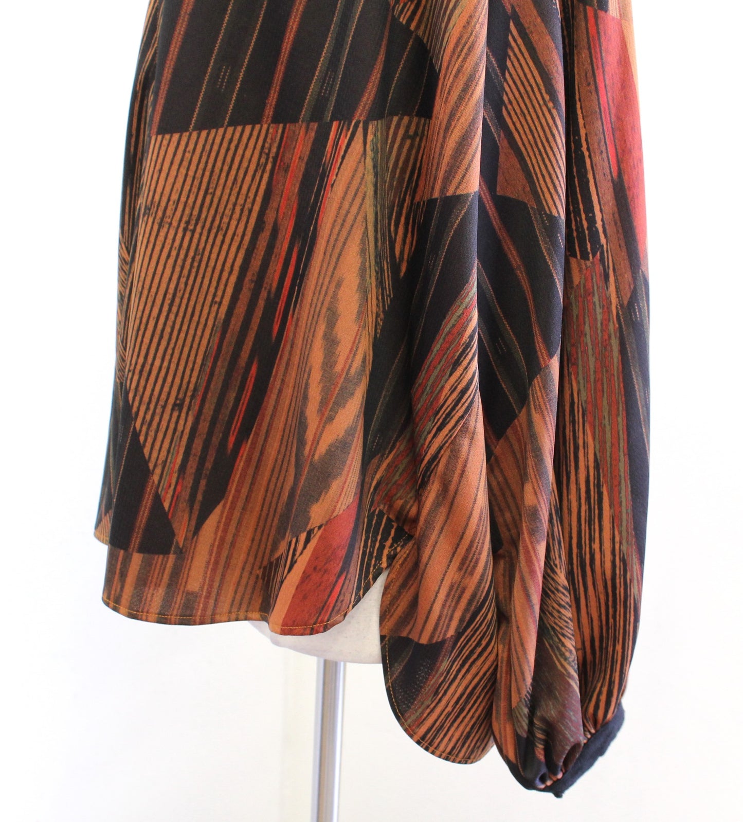 Zara Brown Black Abstract Print Oversized Balloon Sleeve Top Blouse Tie Neck S Long Sleeve