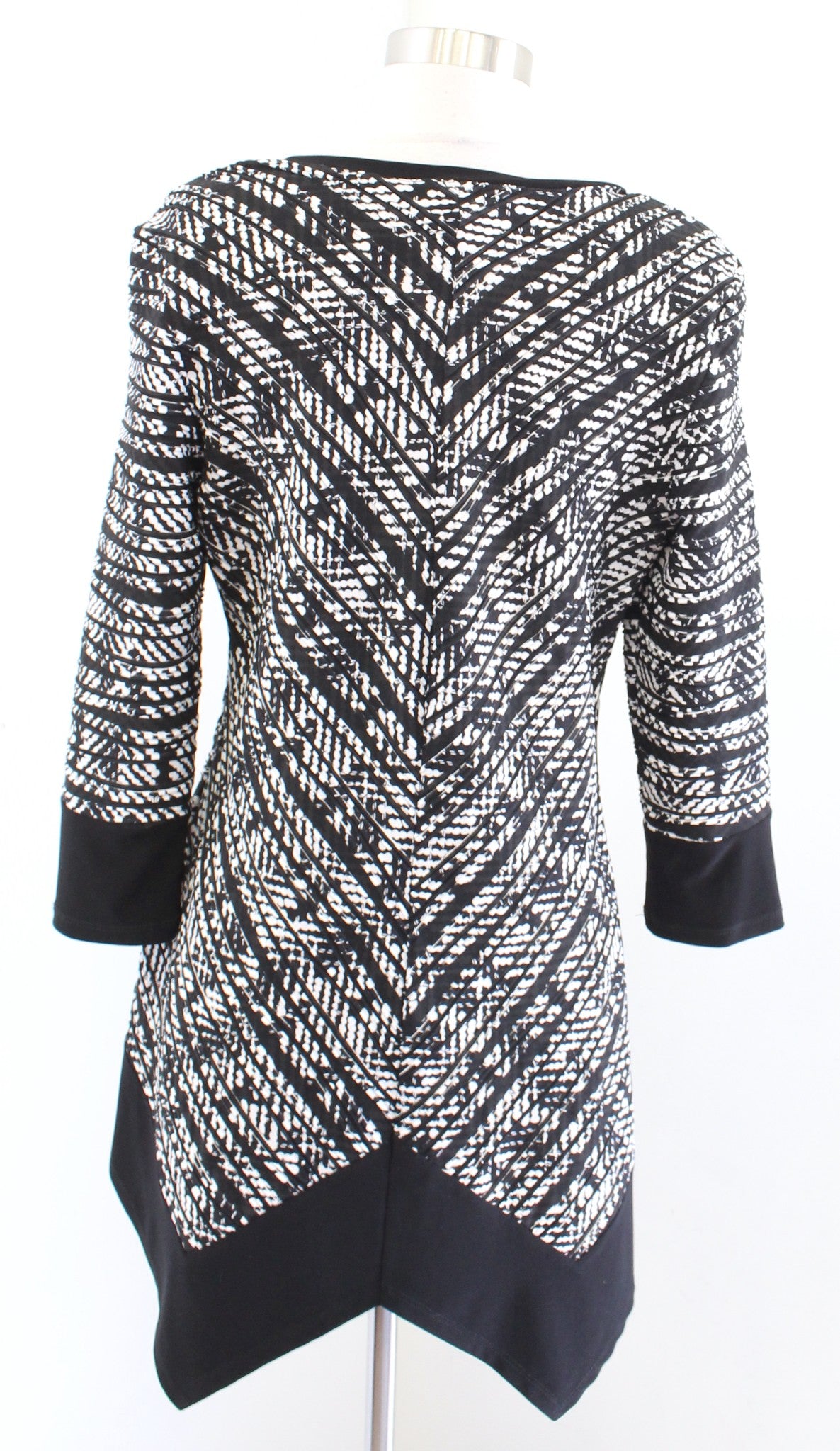 Joseph Ribkoff Black White Abstract Print Asymmetric Sharkbite Hem Top Blouse 10