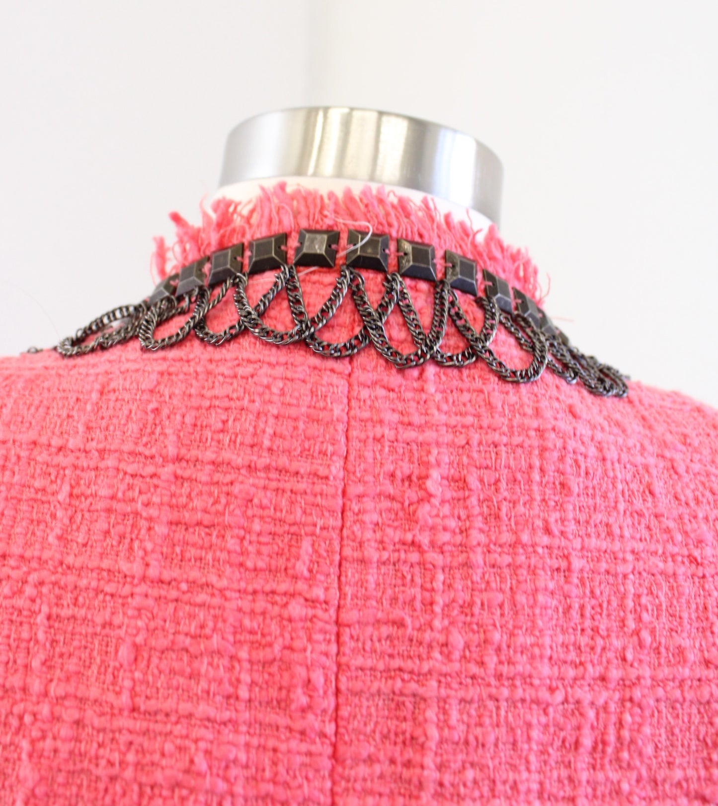 Boston Proper Coral Peach Tweed Beaded Chain Trim Embellished Blazer Jacket Sz 6