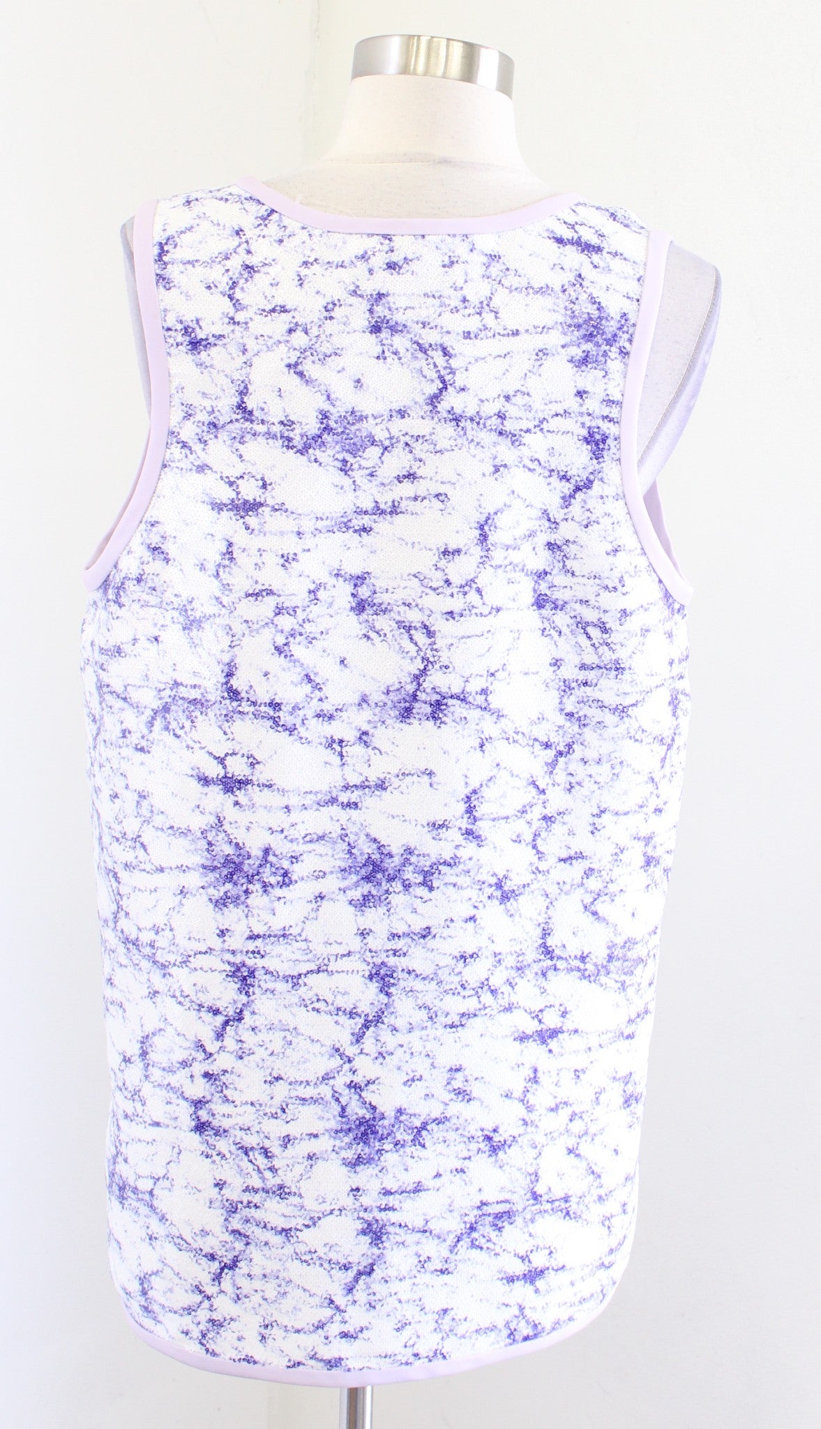 Diane Von Furstenberg Laci Purple White Sequin Hi Lo Tank Top Blouse Tie Dye 14