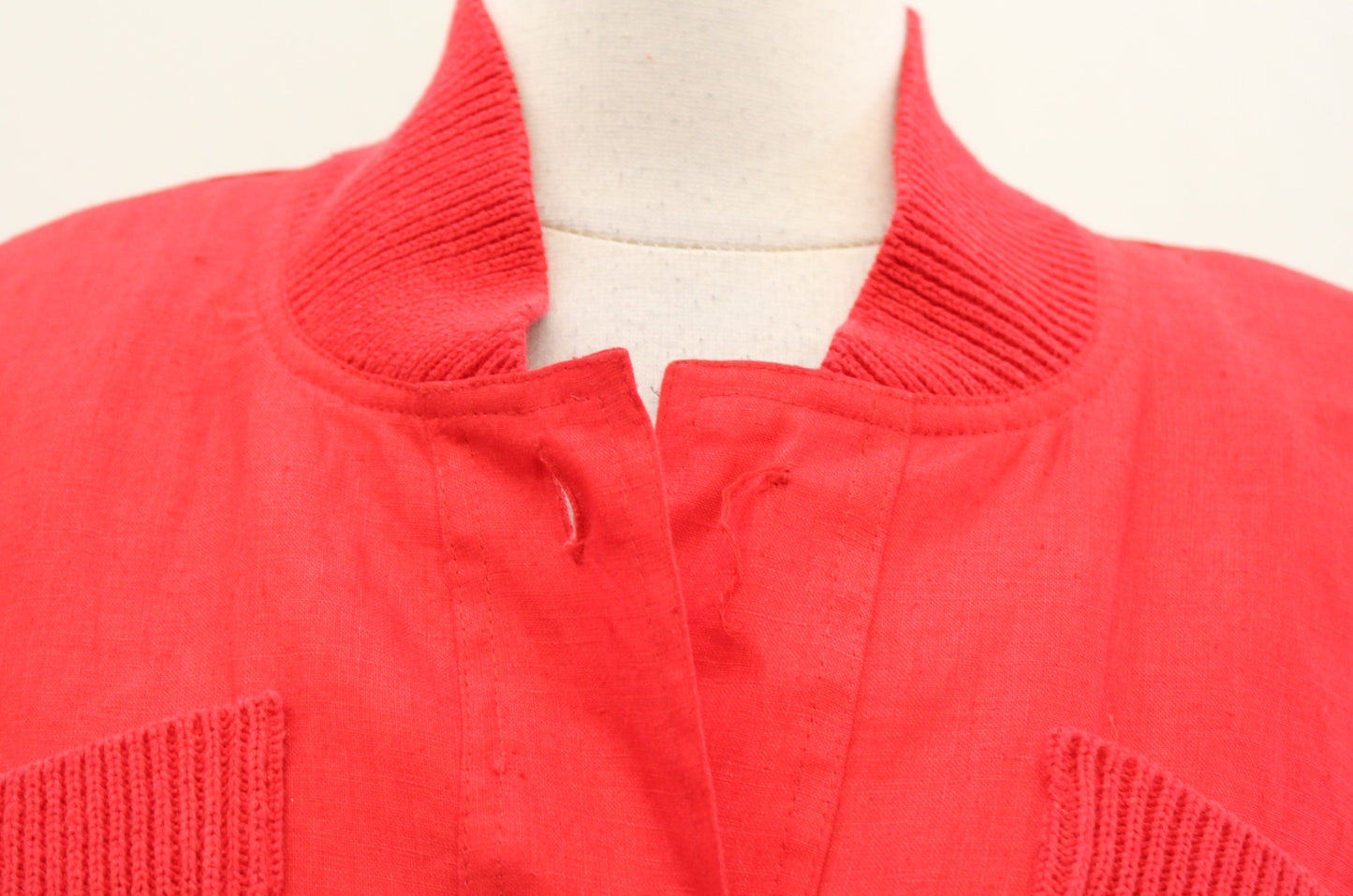 Vtg 90s Red Linen Embroidered Geometric Floral Linen Jacket Size 6 Bomber Retro