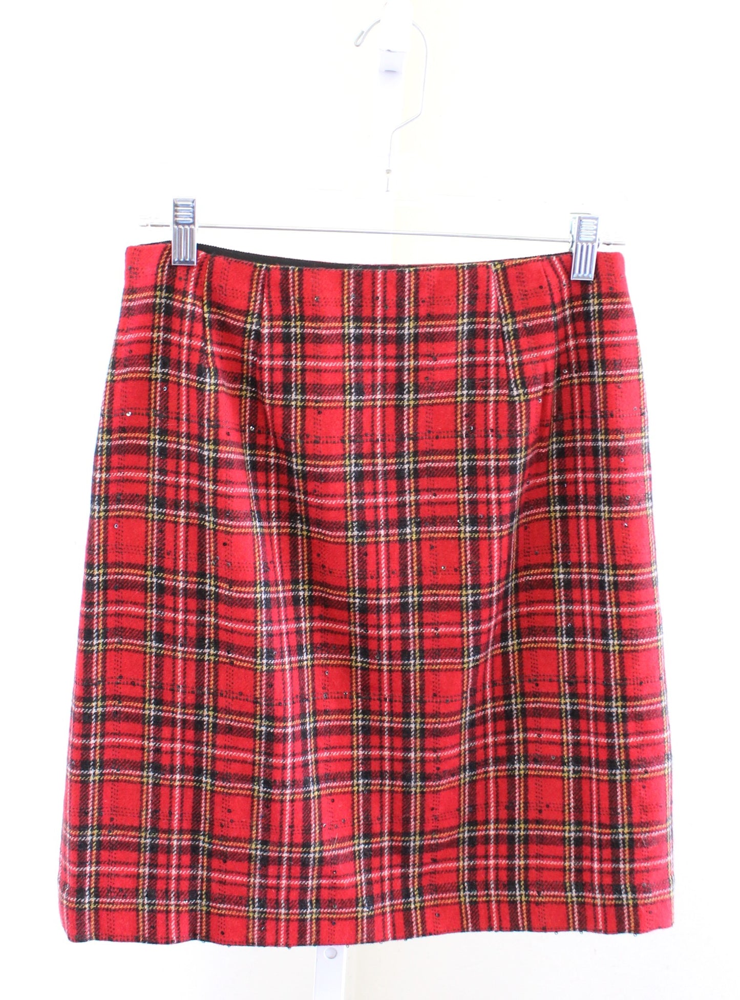 NWT Talbots Red Dazzling Tartan Plaid Sequin Wool Blend Skirt Sz 2 A Line Pencil