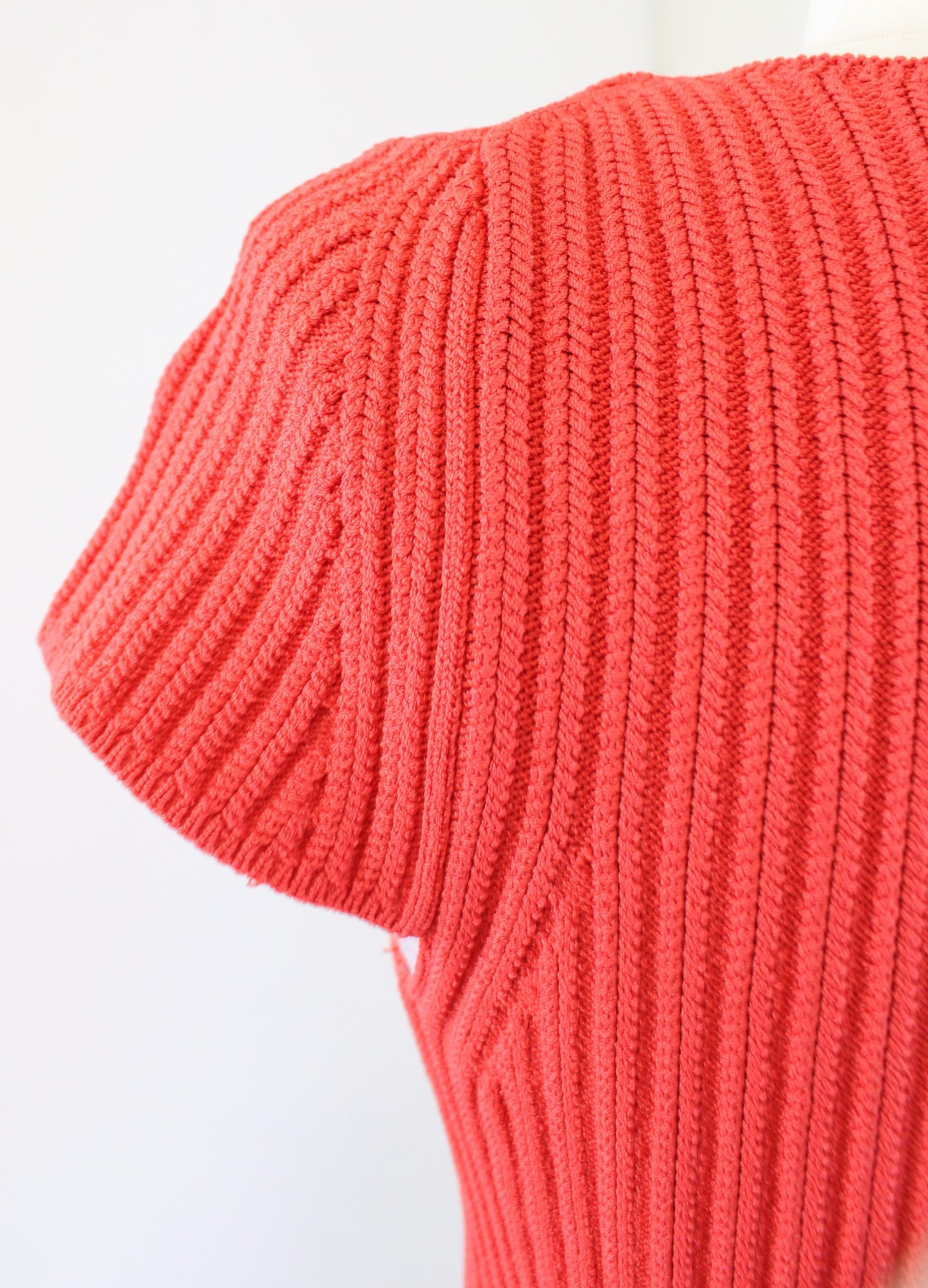 Maje Maestra Red/Orange Ribbed Knit Cap Short Sleeve Fitted Top Blouse Size 2