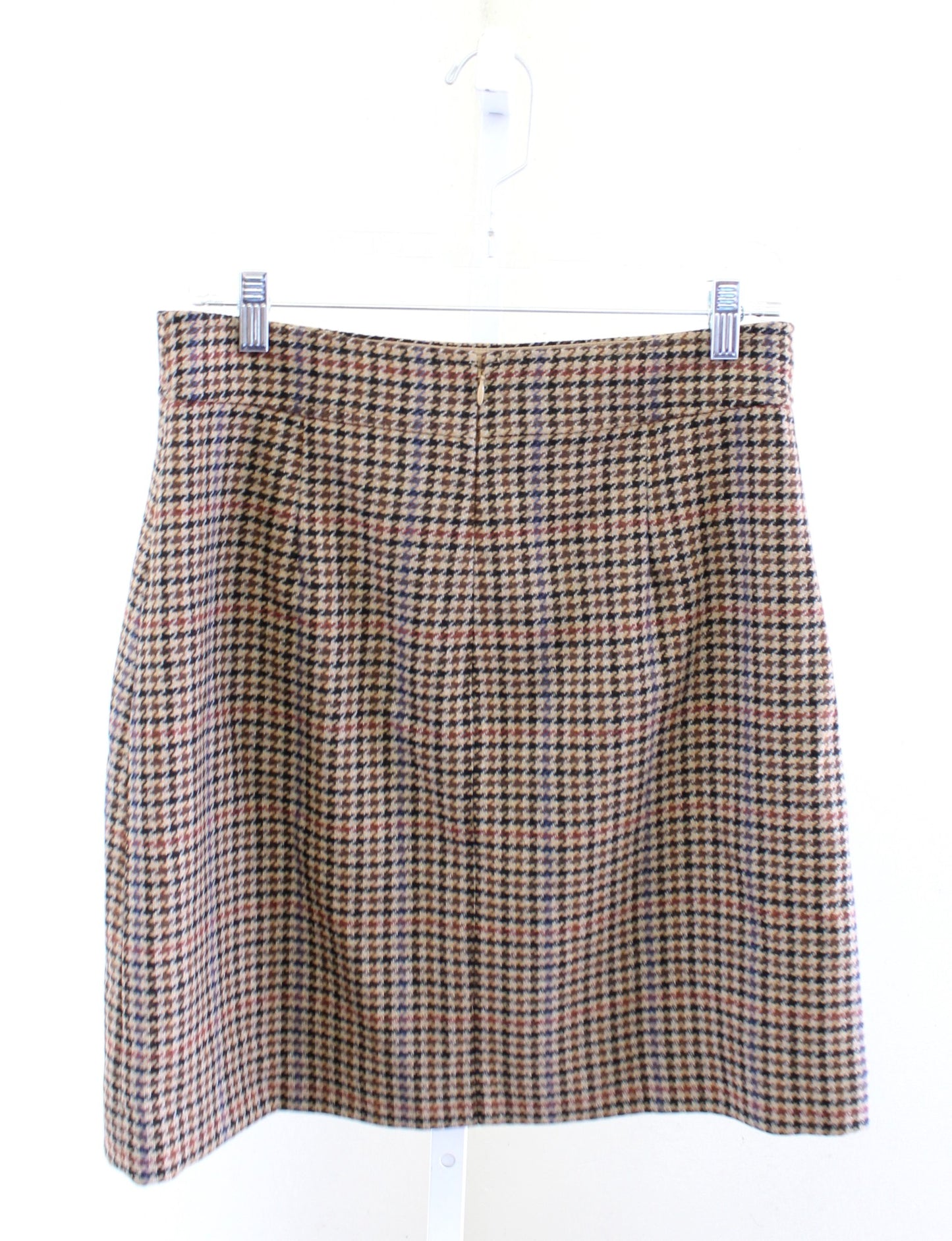 NWT J Crew Factory Houndstooth Plaid Wool Blend Mini Skirt Size 8 Pencil Tan