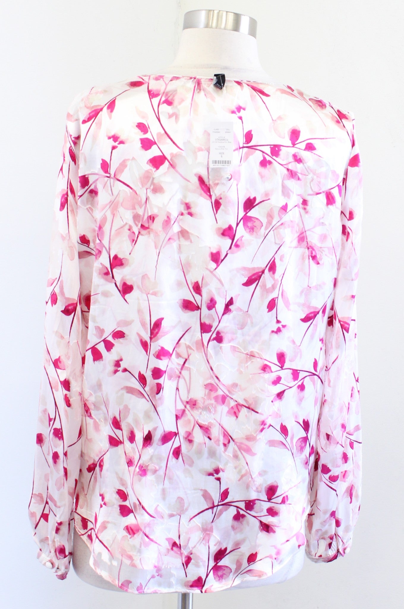 NWT White House Black Market Pink Burnout Floral Surplice Ruffle Top Blouse Sz 4 Long Sleeve