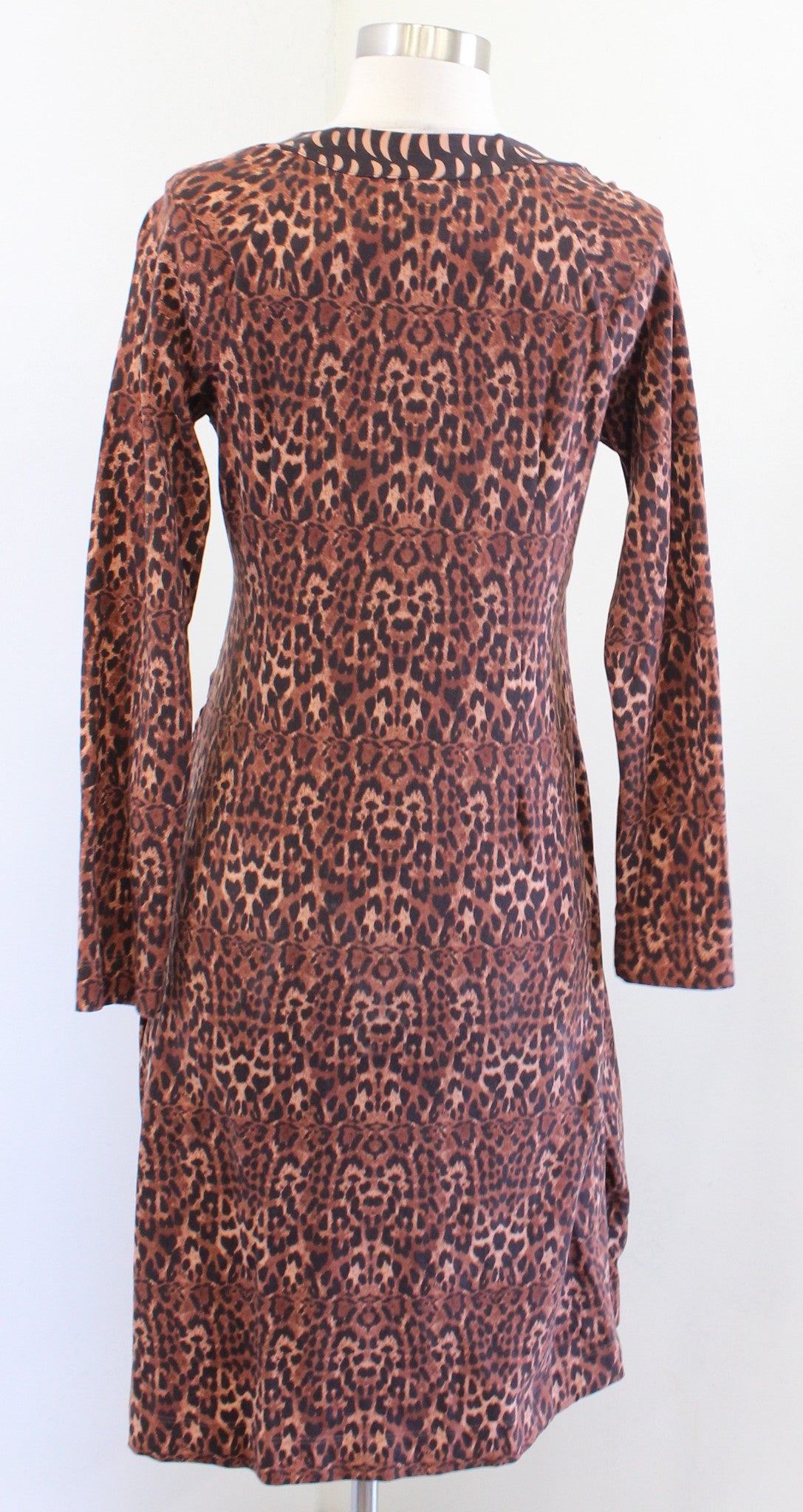 Soft Surroundings Brown Leopard Print Ruched Surplice Faux Wrap Dress Size S