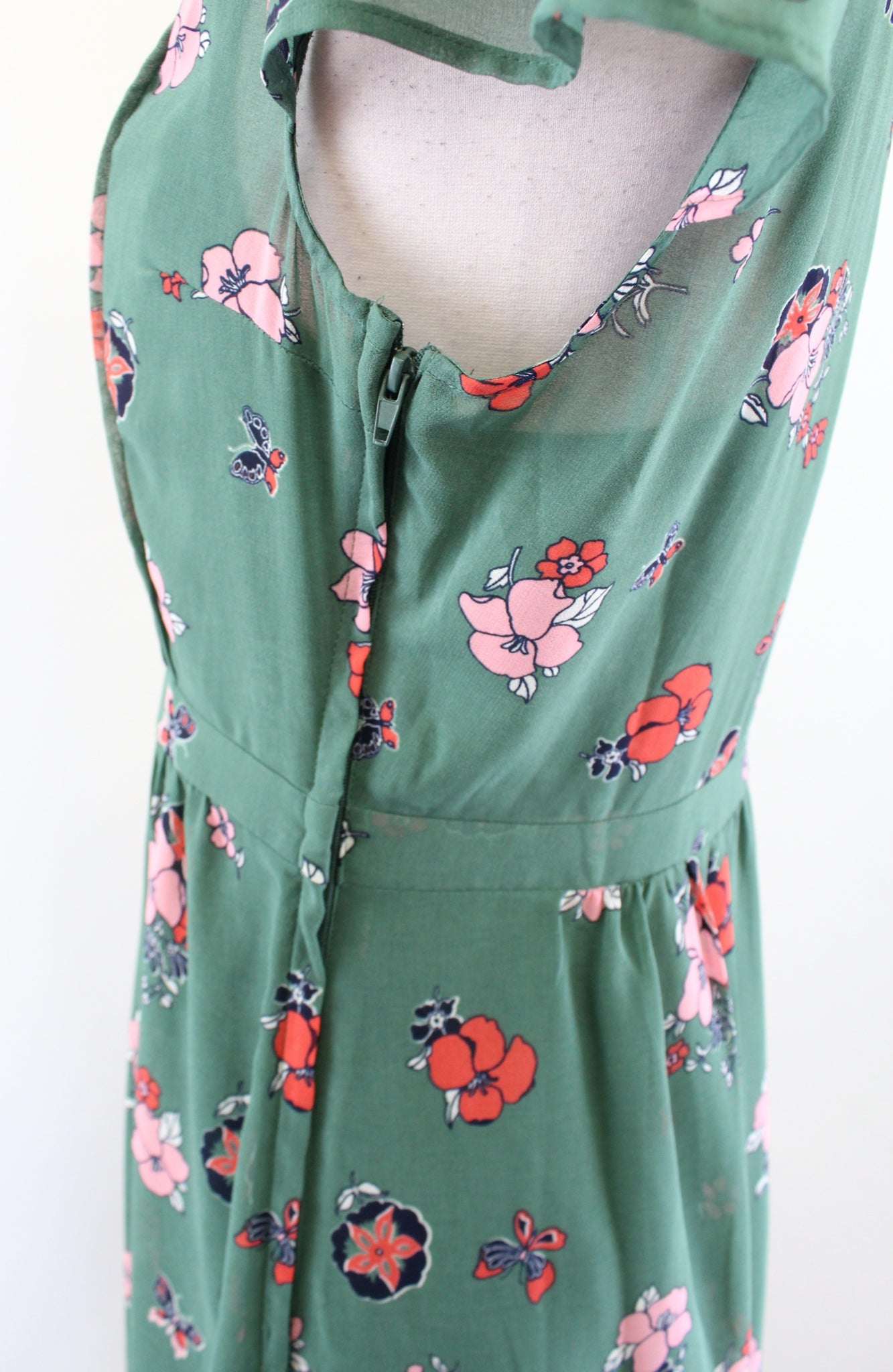 Modcloth Oh Say Can You Museum Green Butterfly Floral Print A Line Dress Size M