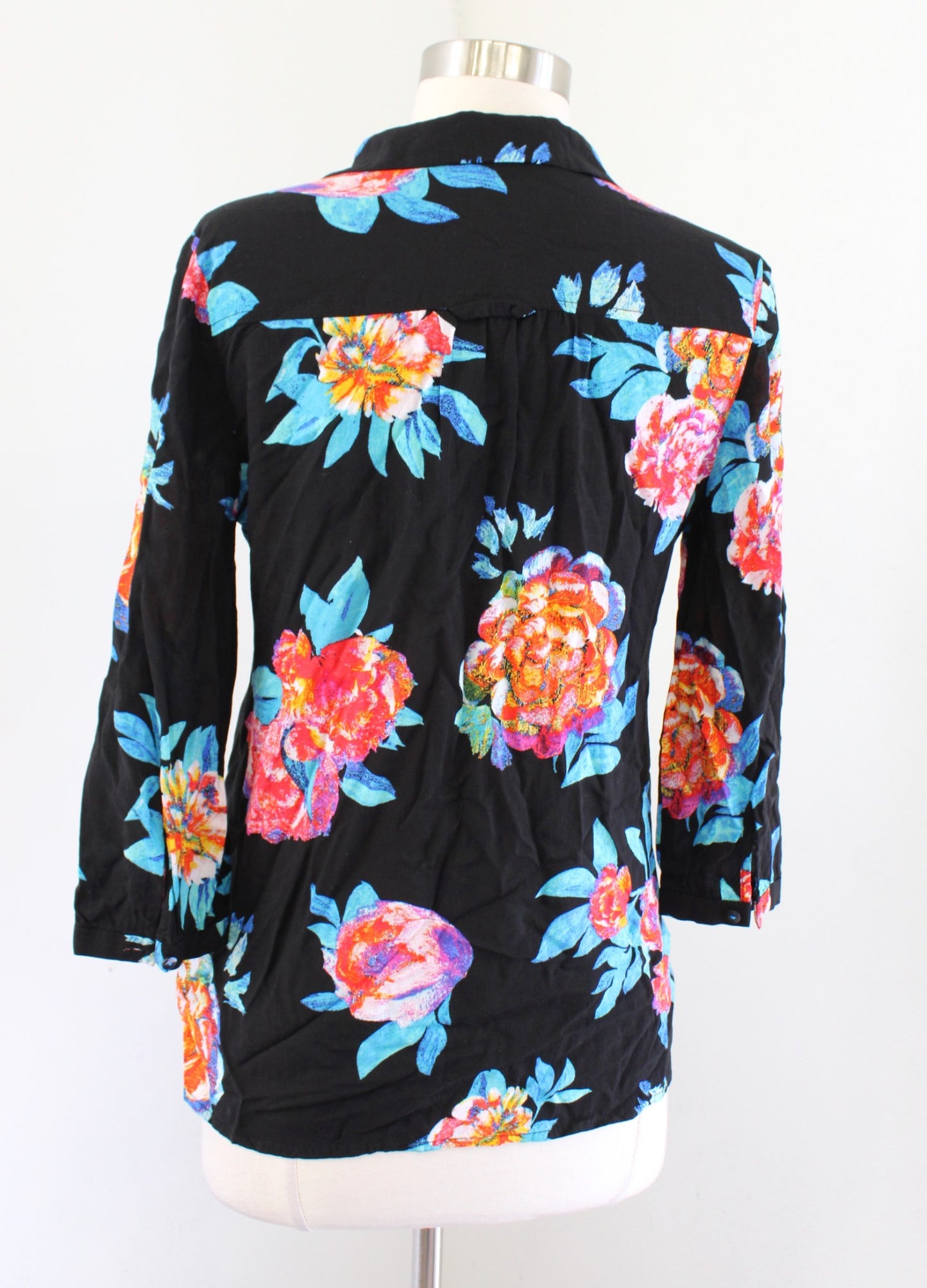 Maeve Anthropologie Woodland Walk Black Multi Floral Button Down Blouse Top Sz 6