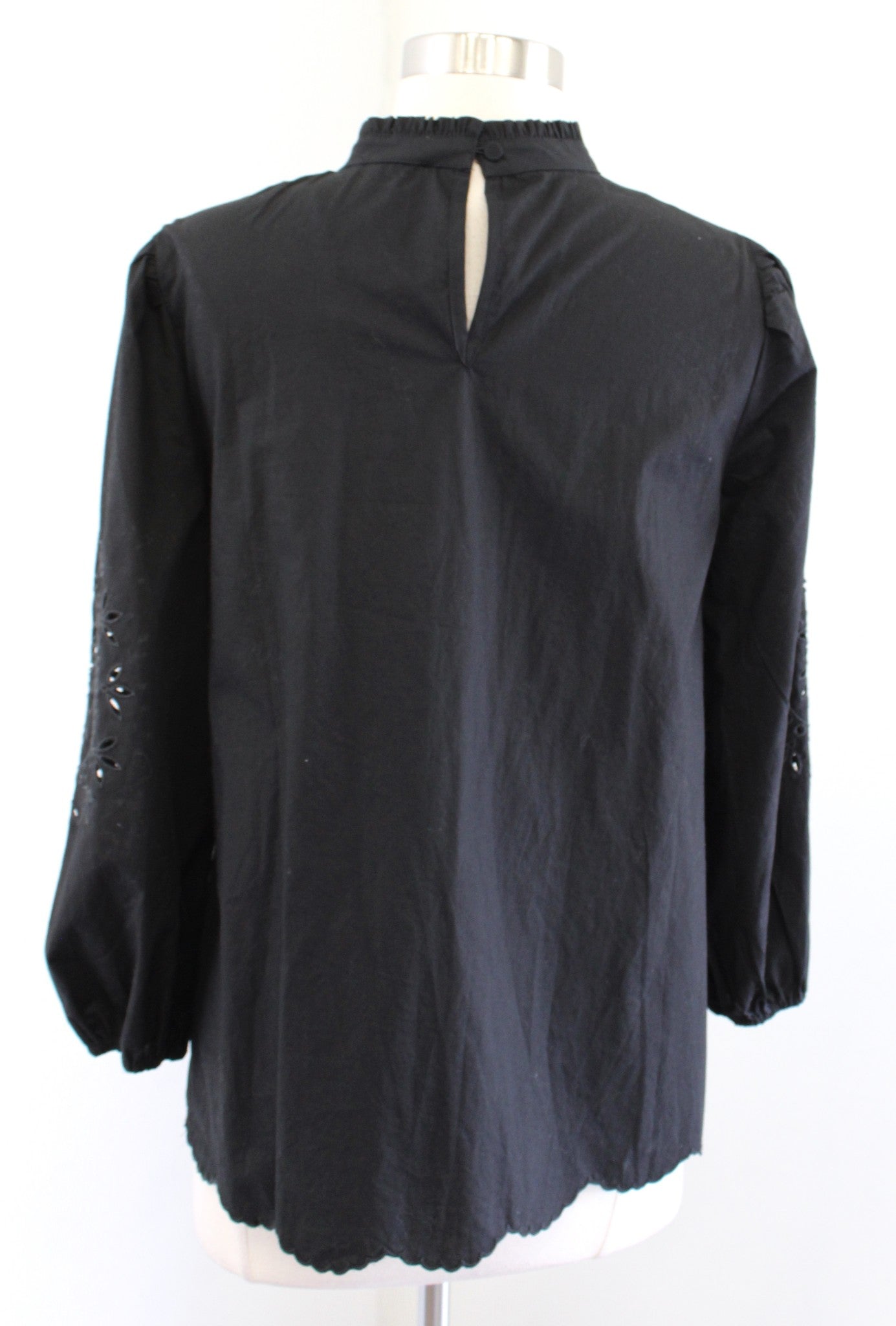 NWT J Crew Black Embroidered Eyelet Poplin Popover Top Blouse Mock Neck XXS 2XS
