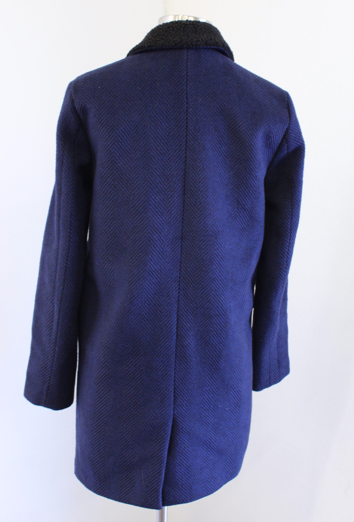 Cartonnier Anthropologie Chevron Herringbone Sherpa Jacket Coat Size XS Navy