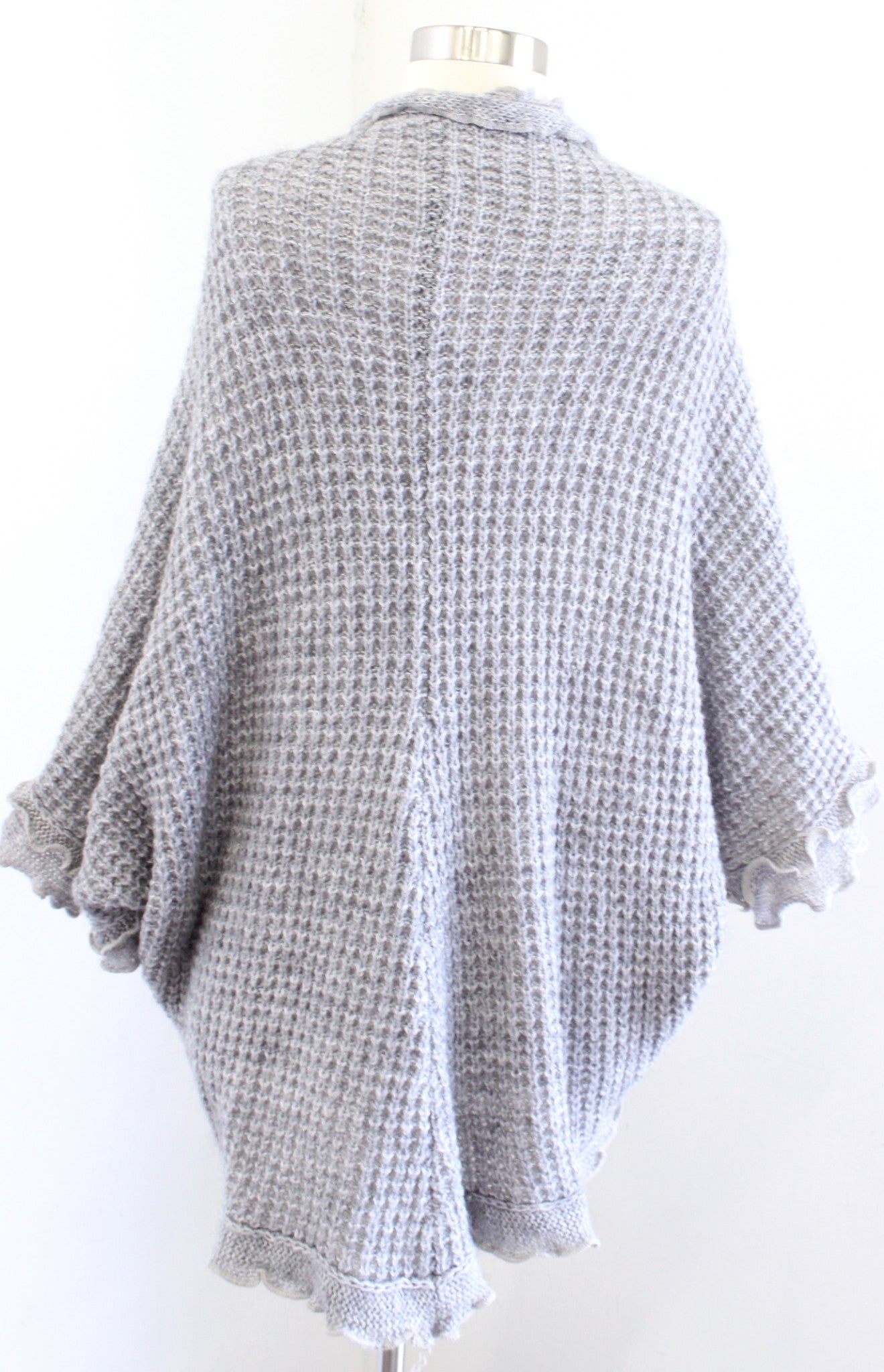 Moth Anthropologie Rocia Gray Ruffle Trim Cocoon Cardigan Sweater Size XS Wool