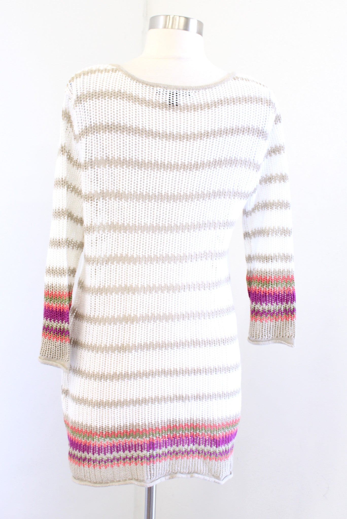 Tommy Bahama Sheer Open Knit Striped Tunic Cover Up / Sweater Size XS Linen Boho