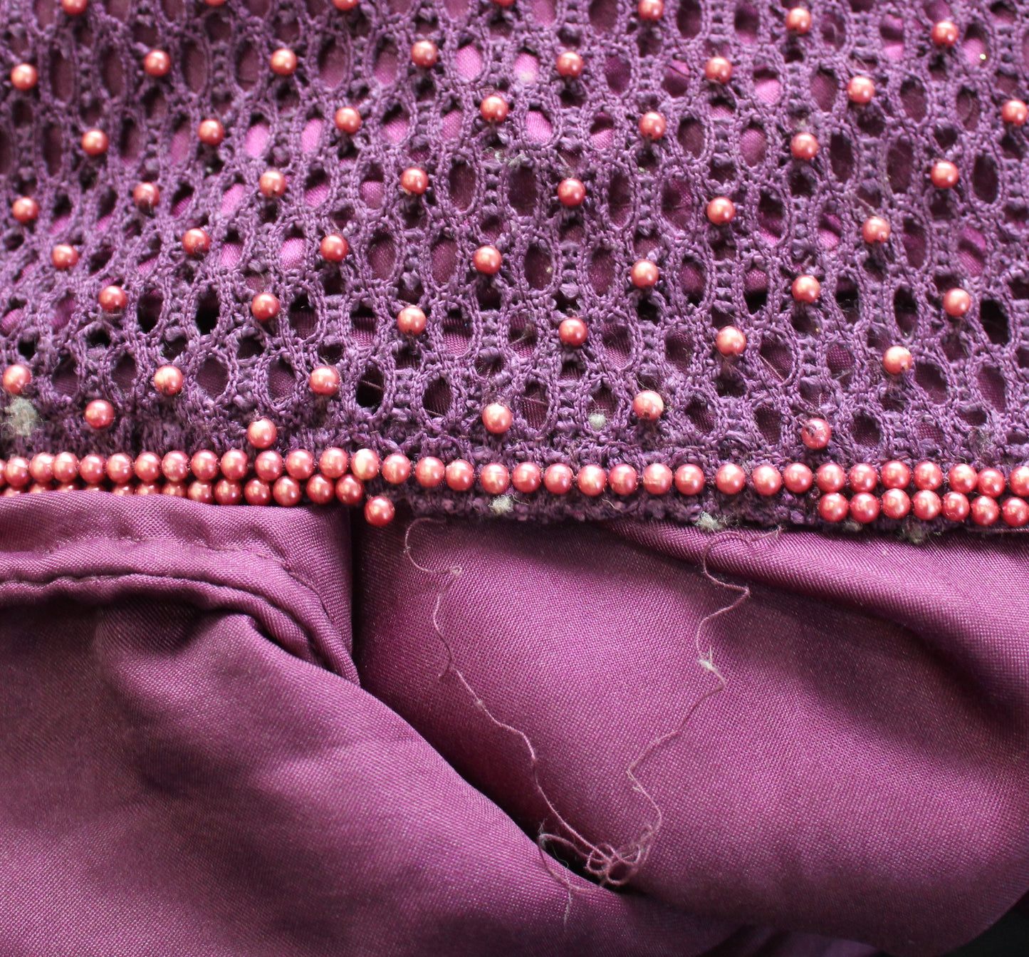 Vtg 90s Unique Purple Crochet Open Knit Beaded Sleeveless Maxi Dress Size L