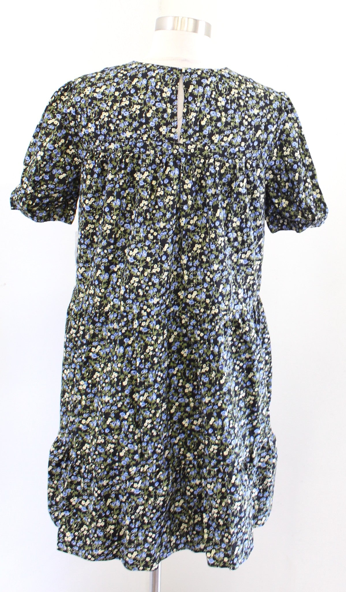 New Hyacinth House Tuckernuck Quinn Black Blue Floral Tiered Mini Shift Dress S