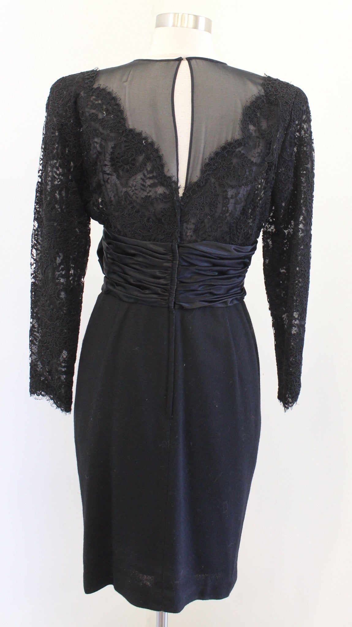 Vtg 90s Liancarlo Black Lace Mesh Wool Cocktail Party Dress Size 10 3D Floral